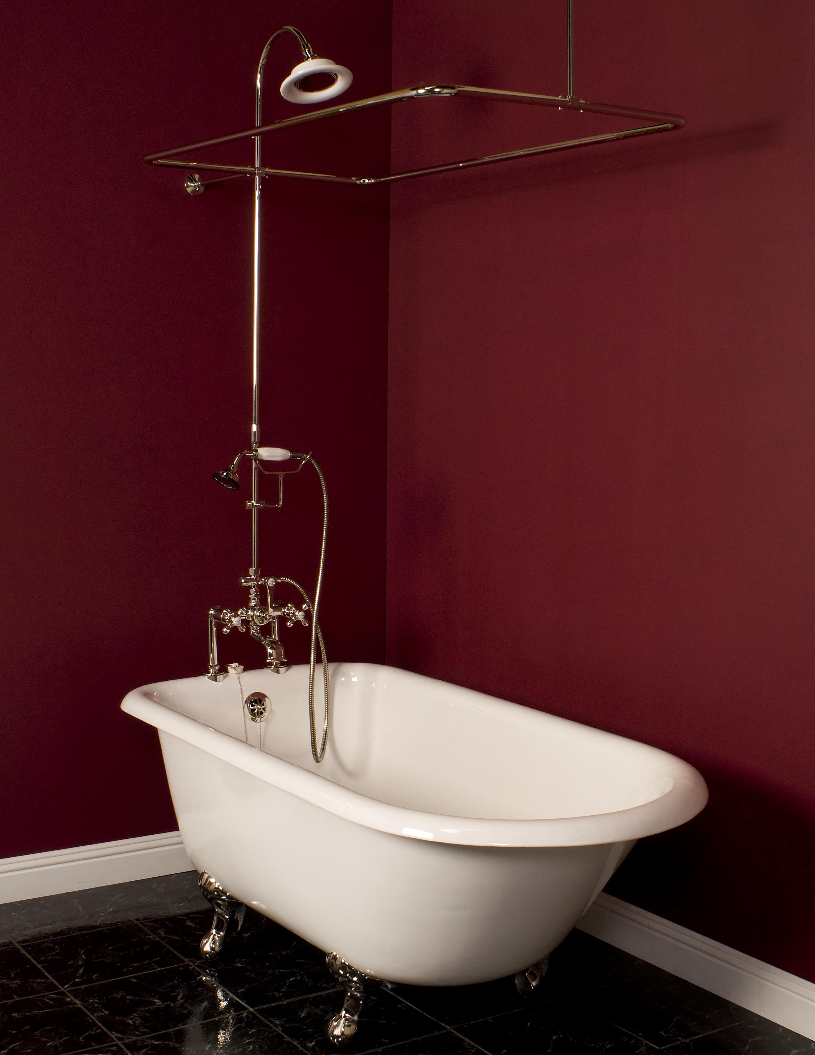 Strom Living The Deck Mount Enclosure Shower Set with Handheld Shower & 7" Center Faucet Body 45" x 25" Enclosure Ring