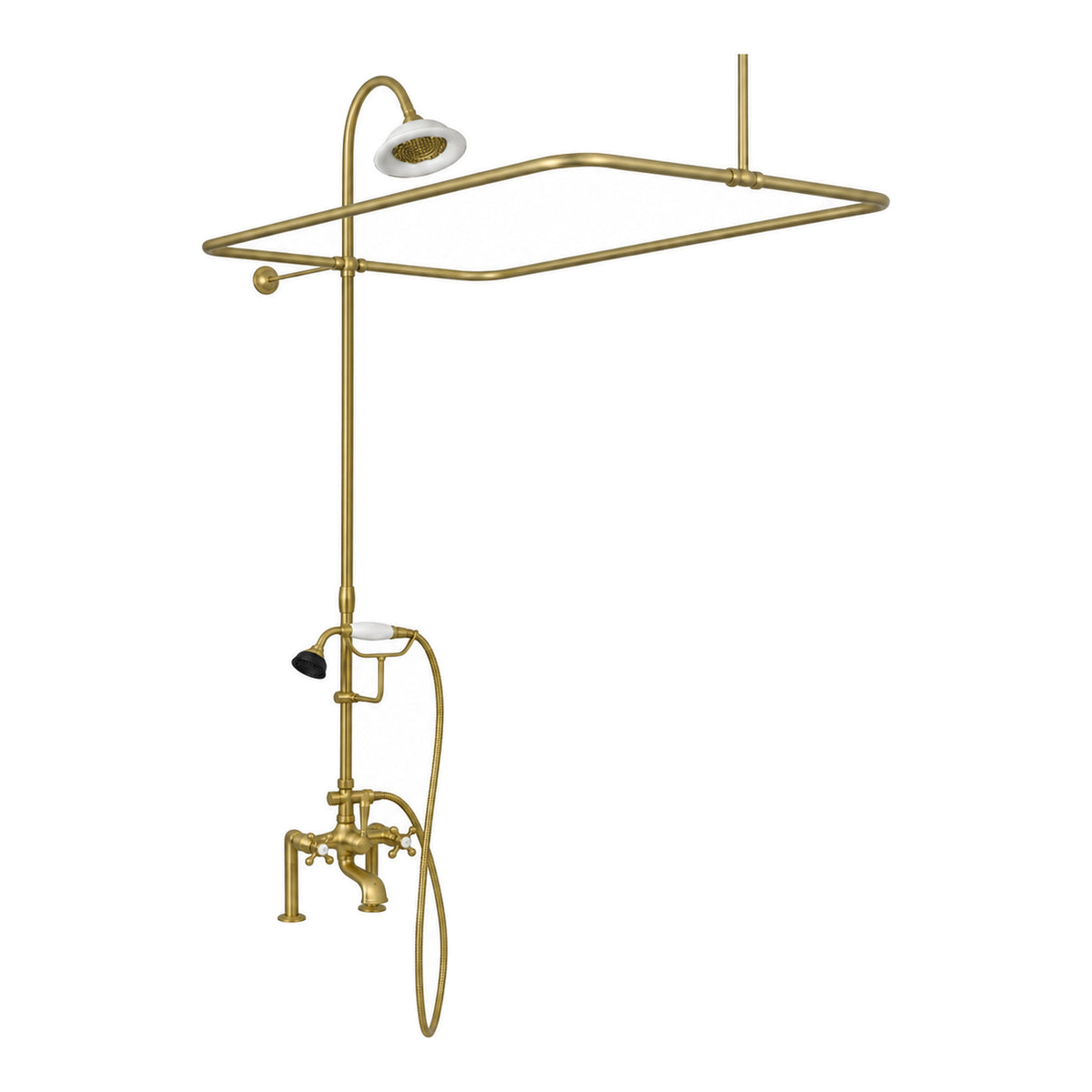 Deck Mount Tub Enclosure Shower System P0730 in Raw Brass