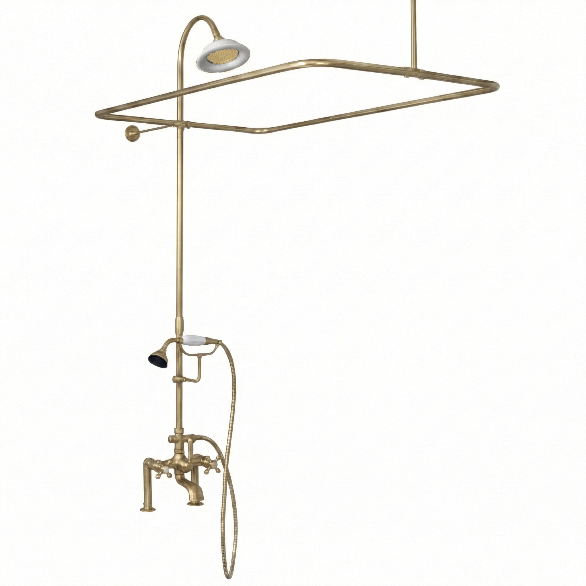 Deck Mount Tub Enclosure Shower System P0730 | Strom Living Satin Brass 57" x 31" (3 4" OD) Enclosure - Showers