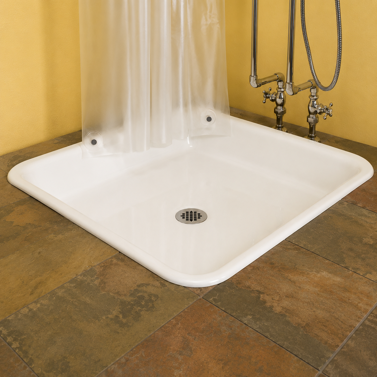 Strom Living Panorama 42" Cast Iron Square Shower Pan with Tub Legs - Shower Components