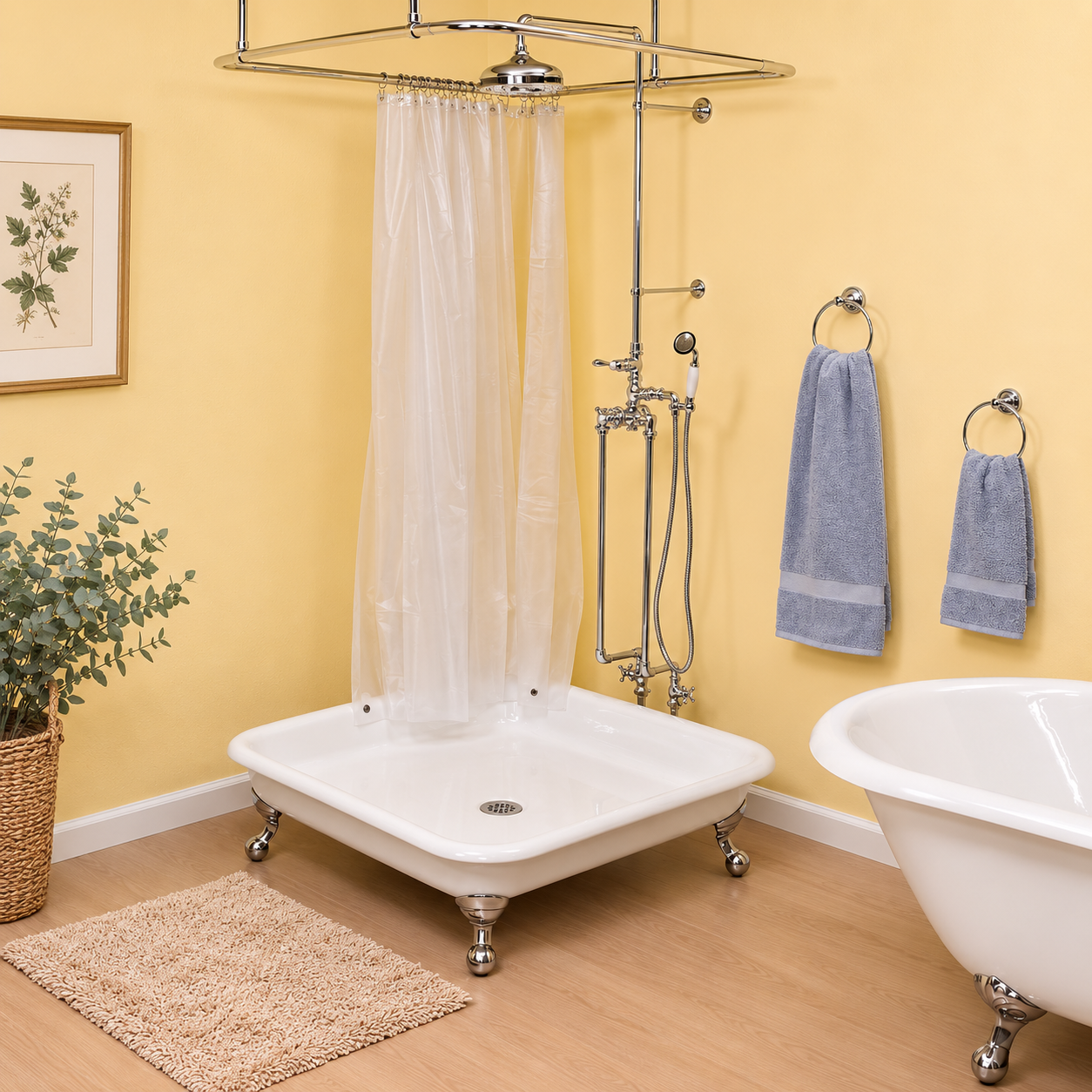Strom Living Panorama 42" Cast Iron Square Shower Pan with Tub Legs - Shower Components