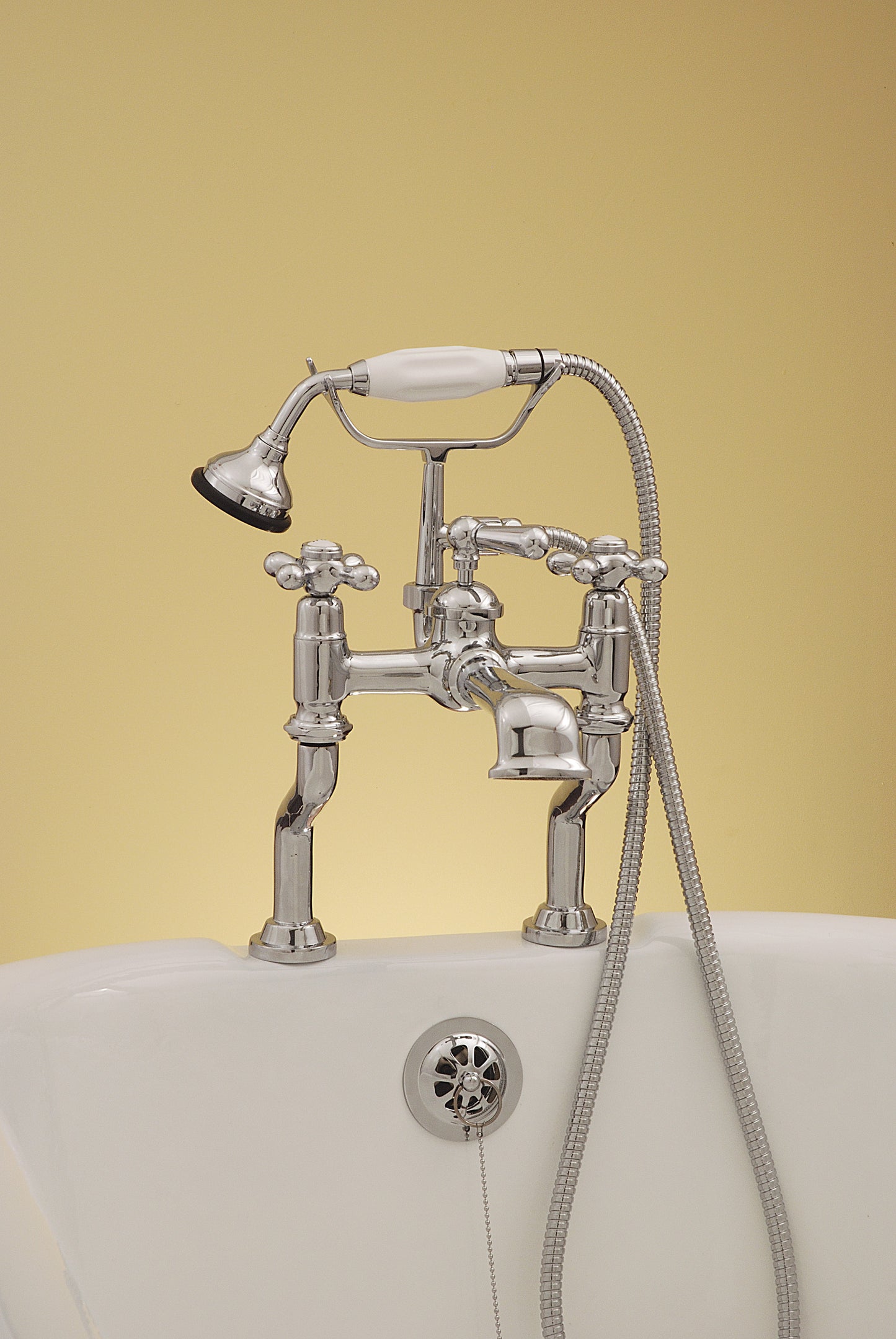 Strom Living British Telephone Tub Faucet with Handheld Shower, Vacuum Breaker and Cross Handles