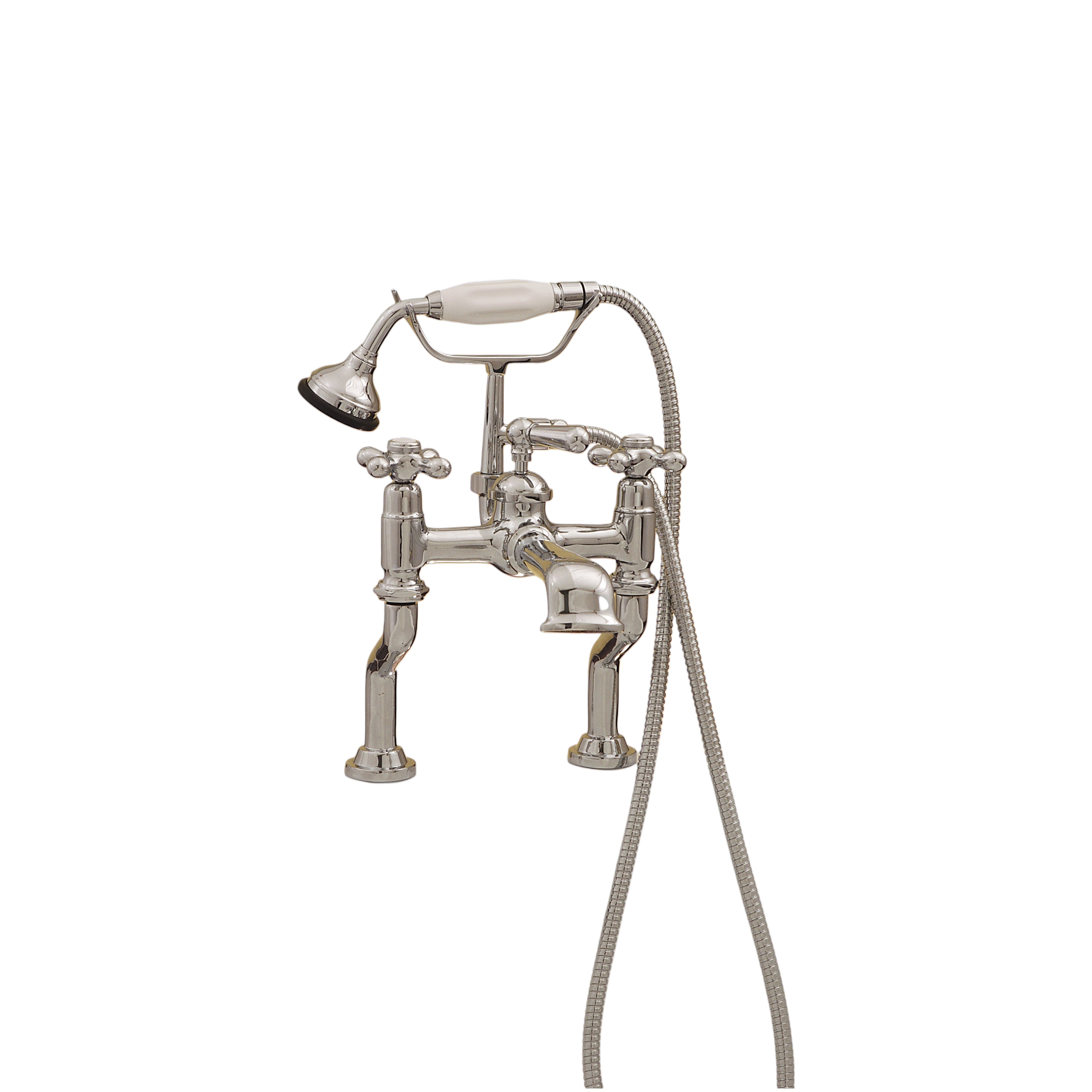 British Telephone Tub Faucet with Handheld Shower, Vacuum Breaker and Cross Handles P0795 | Strom Living