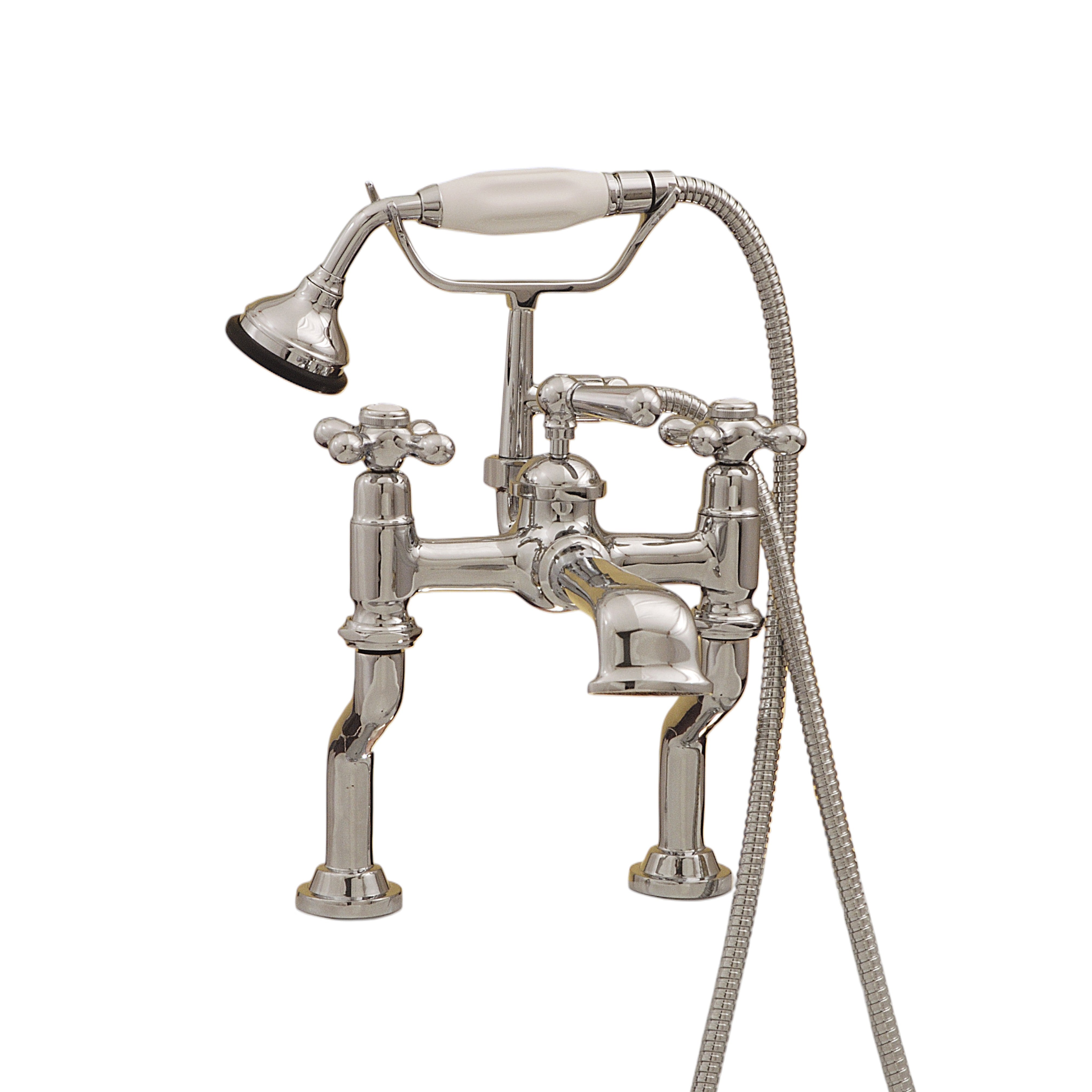 British Telephone Tub Faucet with Handheld Shower, Vacuum Breaker and Cross Handles P0795 | Strom Living