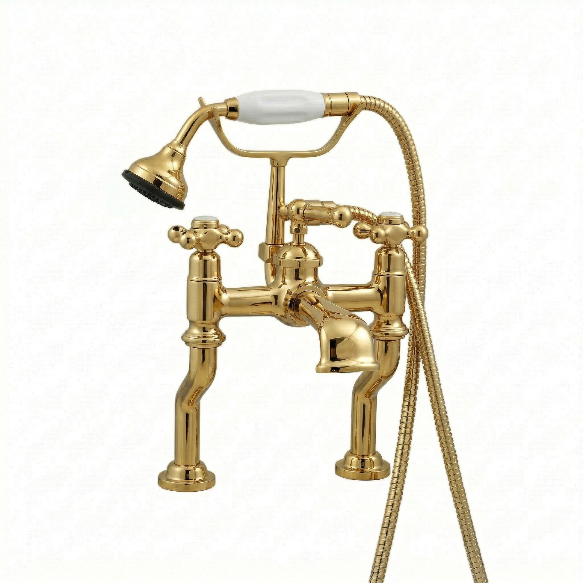 Deck Mount Offset British Telephone Tub Faucet P0795 | Strom Living Supercoat Brass - Tub Fillers