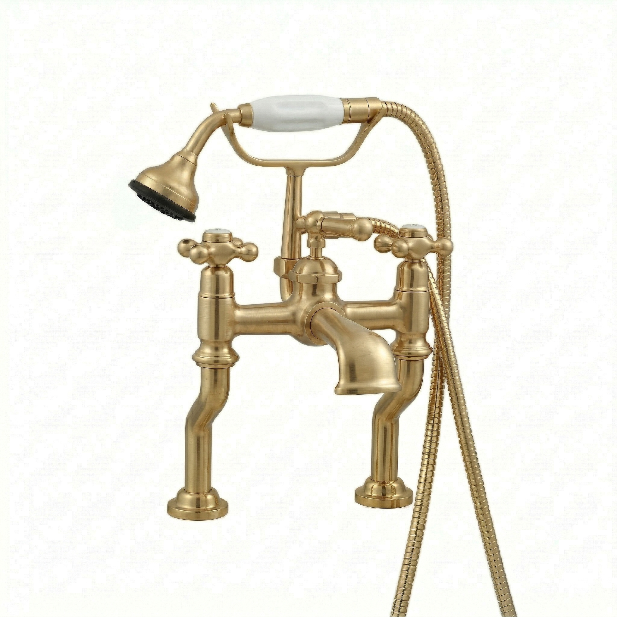 Deck Mount Offset British Telephone Tub Faucet P0795 | Strom Living Satin Brass - Tub Fillers