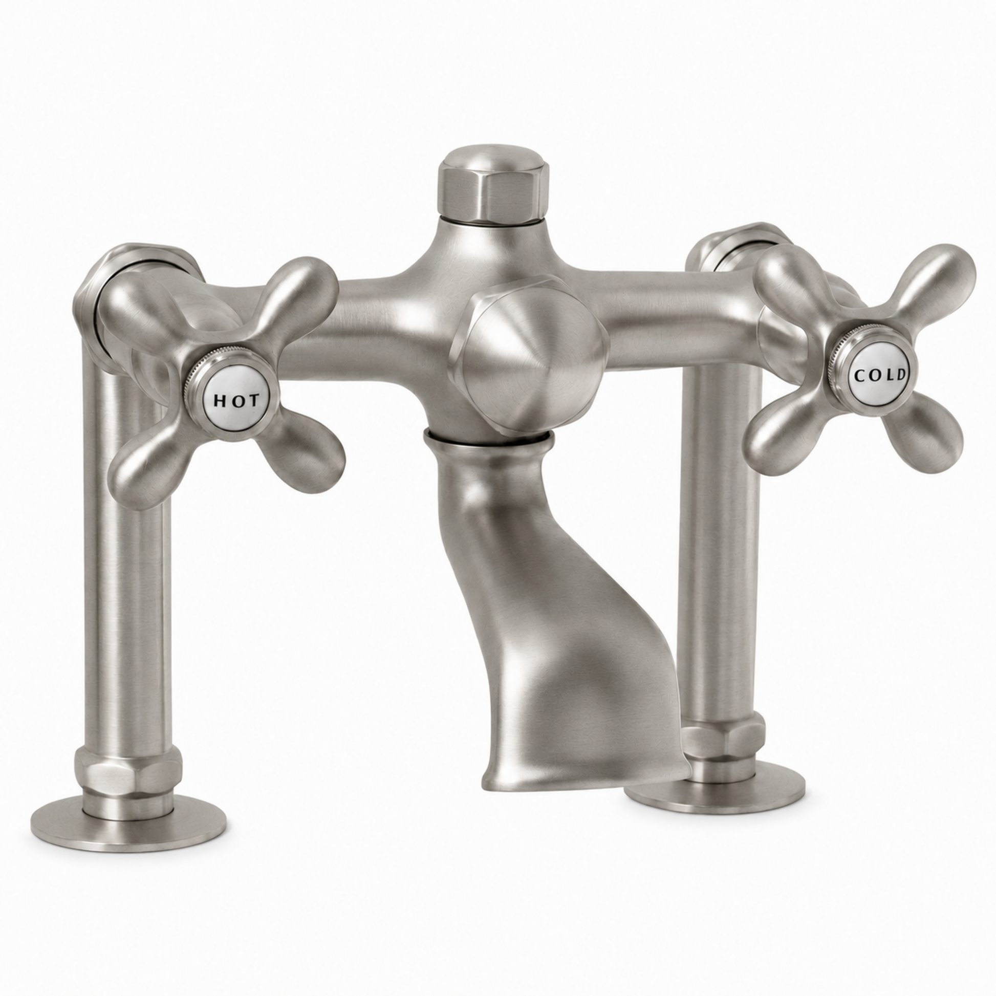 Deck Mount Tub Faucet with Cross Handles P0802 | Strom Living Matte Nickel - Tub Fillers