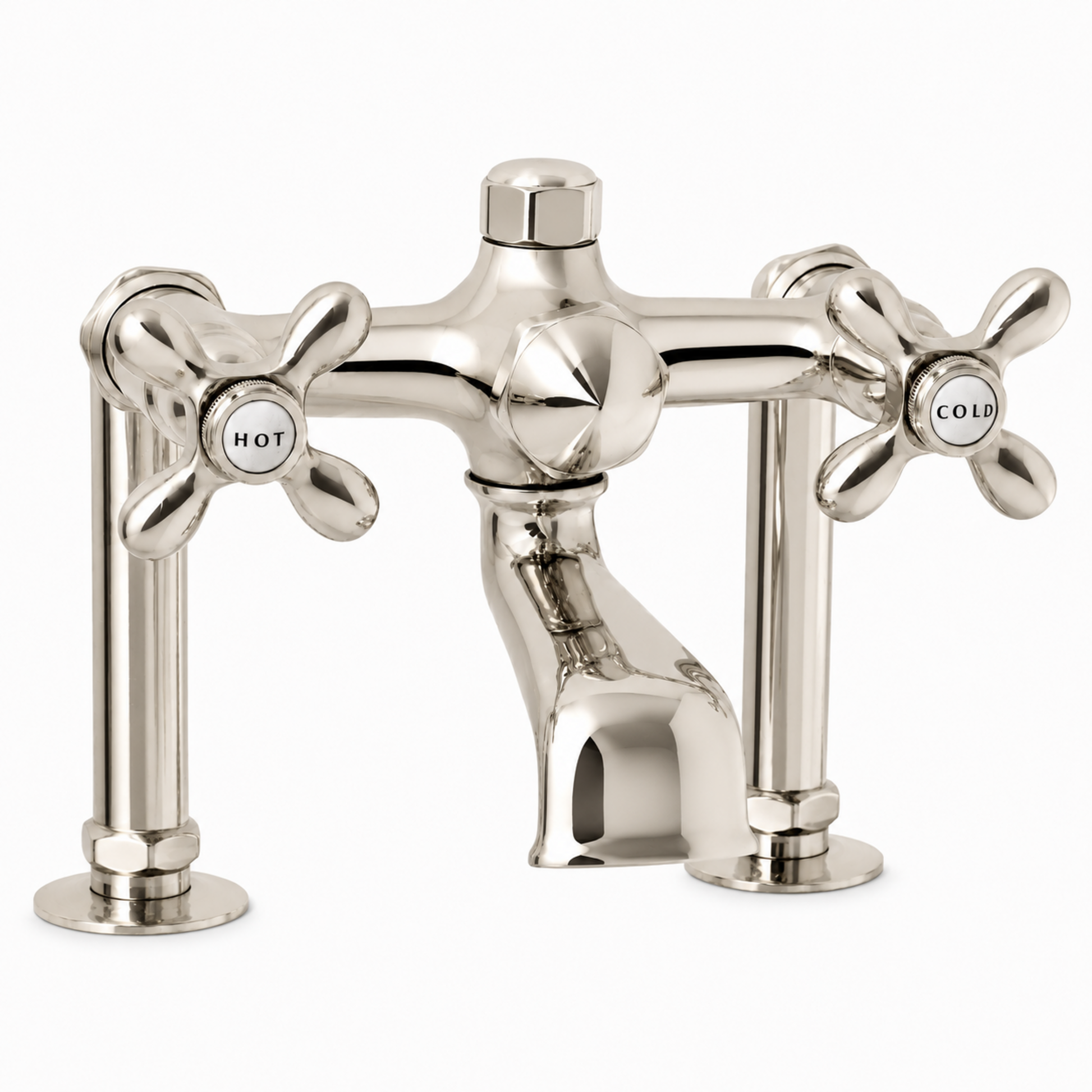 Deck Mount Tub Faucet with Cross Handles P0802 | Strom Living Polished Nickel - Tub Fillers