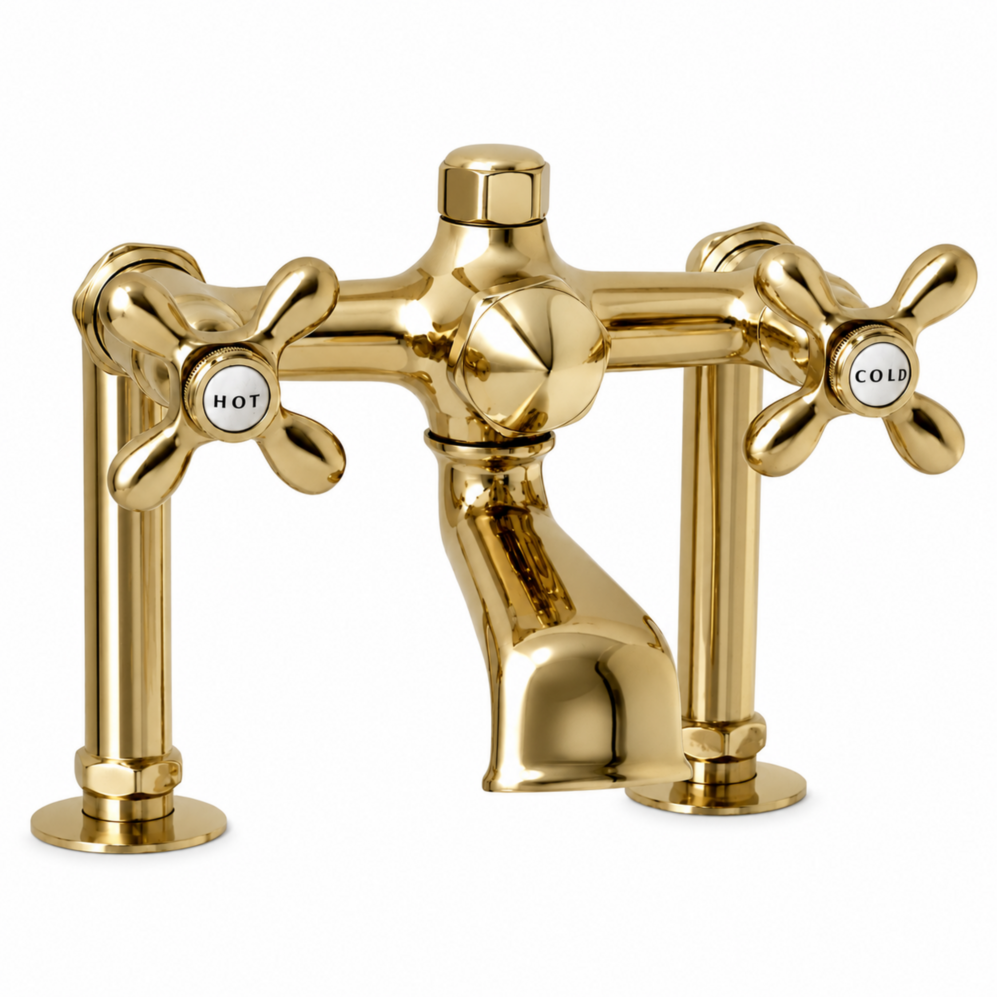Deck Mount Tub Faucet with Cross Handles P0802 | Strom Living Polished Brass - Tub Fillers