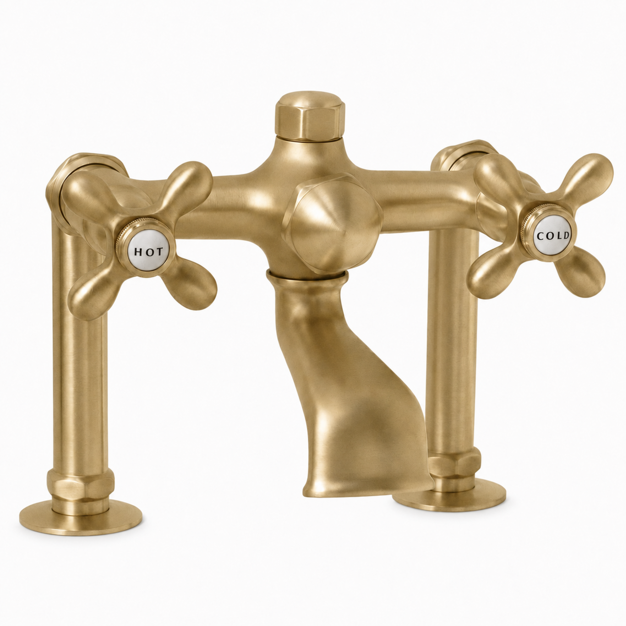 Deck Mount Tub Faucet with Cross Handles P0802 | Strom Living Raw Brass - Tub Fillers