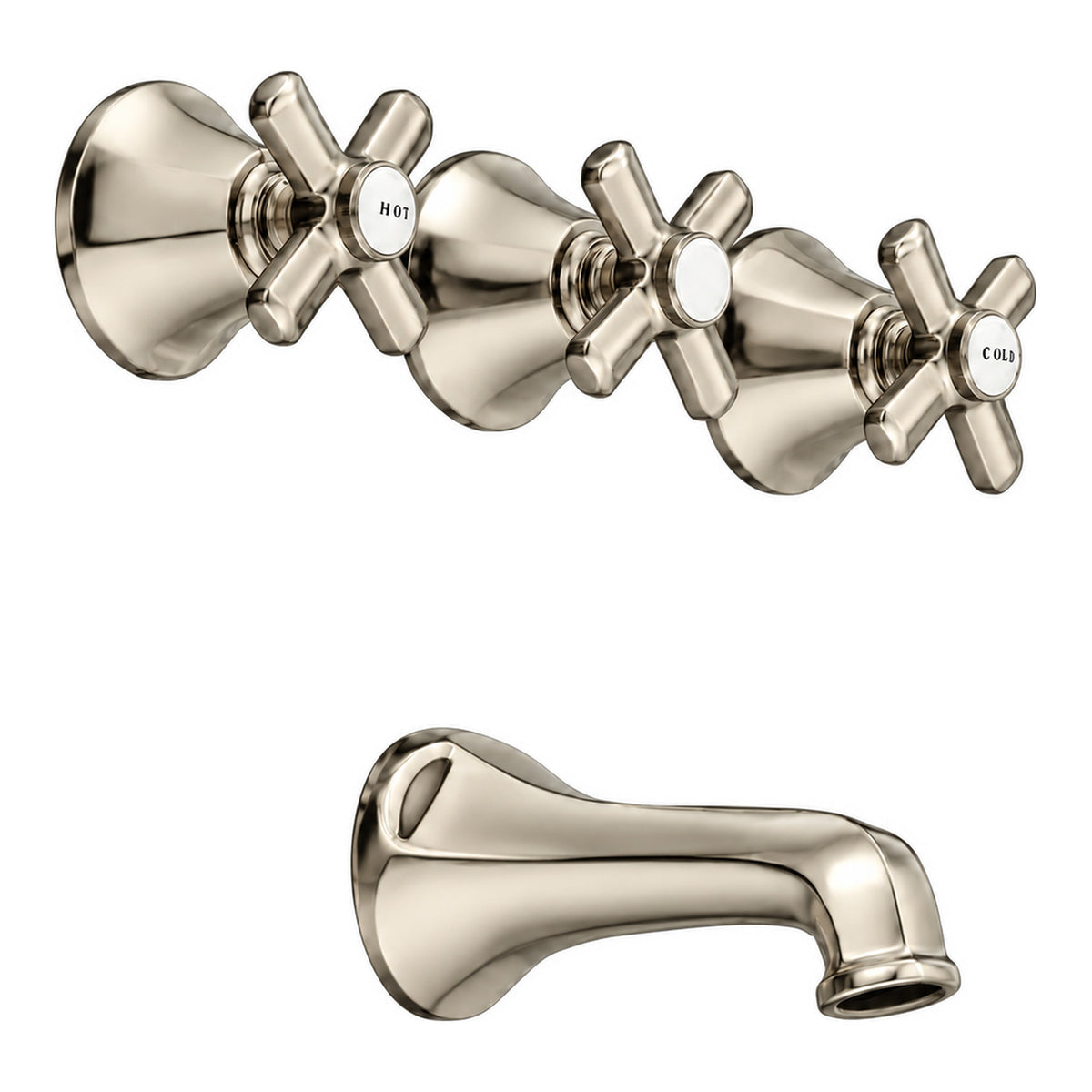 Mississippi In-Wall Tub Filler Deco Lever Handles P0807 in Polished Nickel