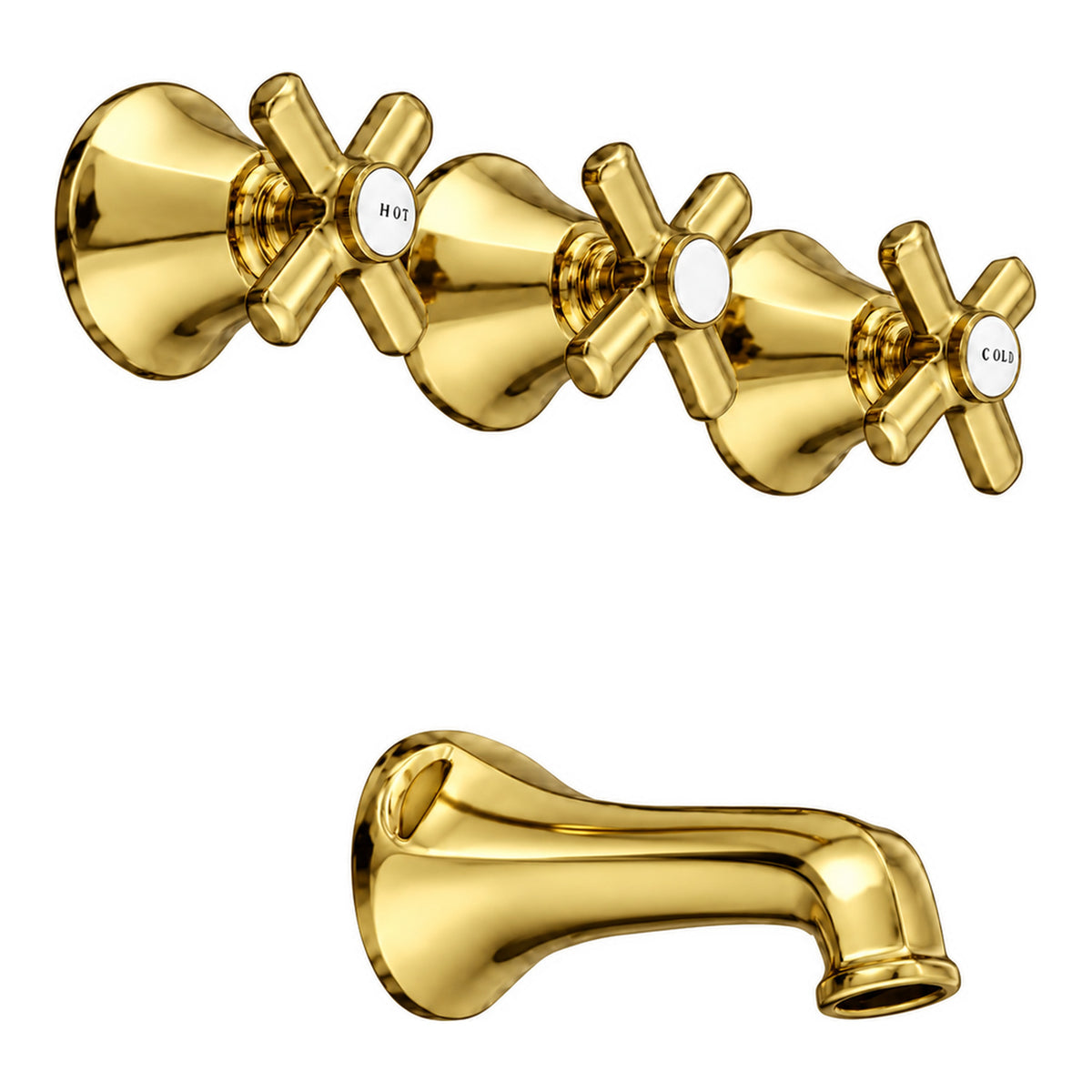 Mississippi In-Wall Tub Filler Deco Lever Handles P0807 in Supercoat Brass / Polished Brass