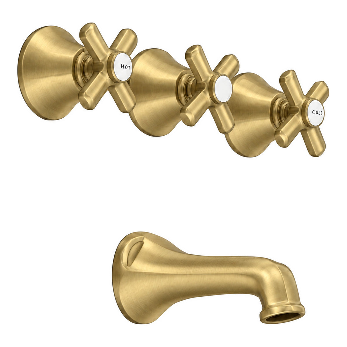 Mississippi In-Wall Tub Filler Deco Lever Handles P0807 in Satin Brass