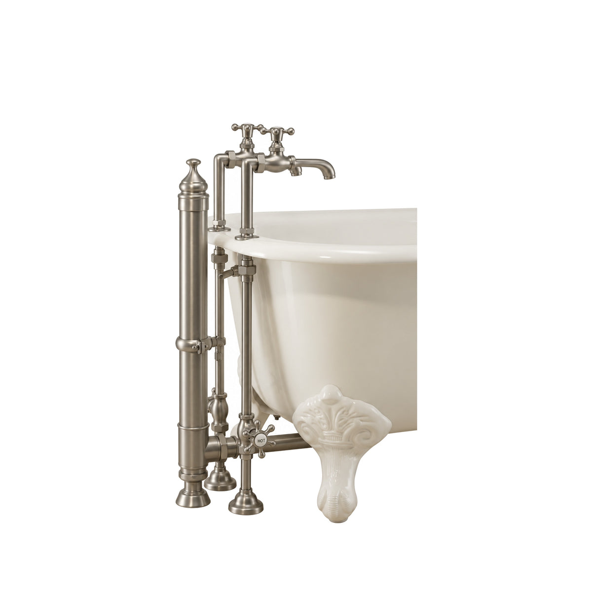 Tub Filler with Cross Handle and Deck Mount P0819 in Matte Nickel
