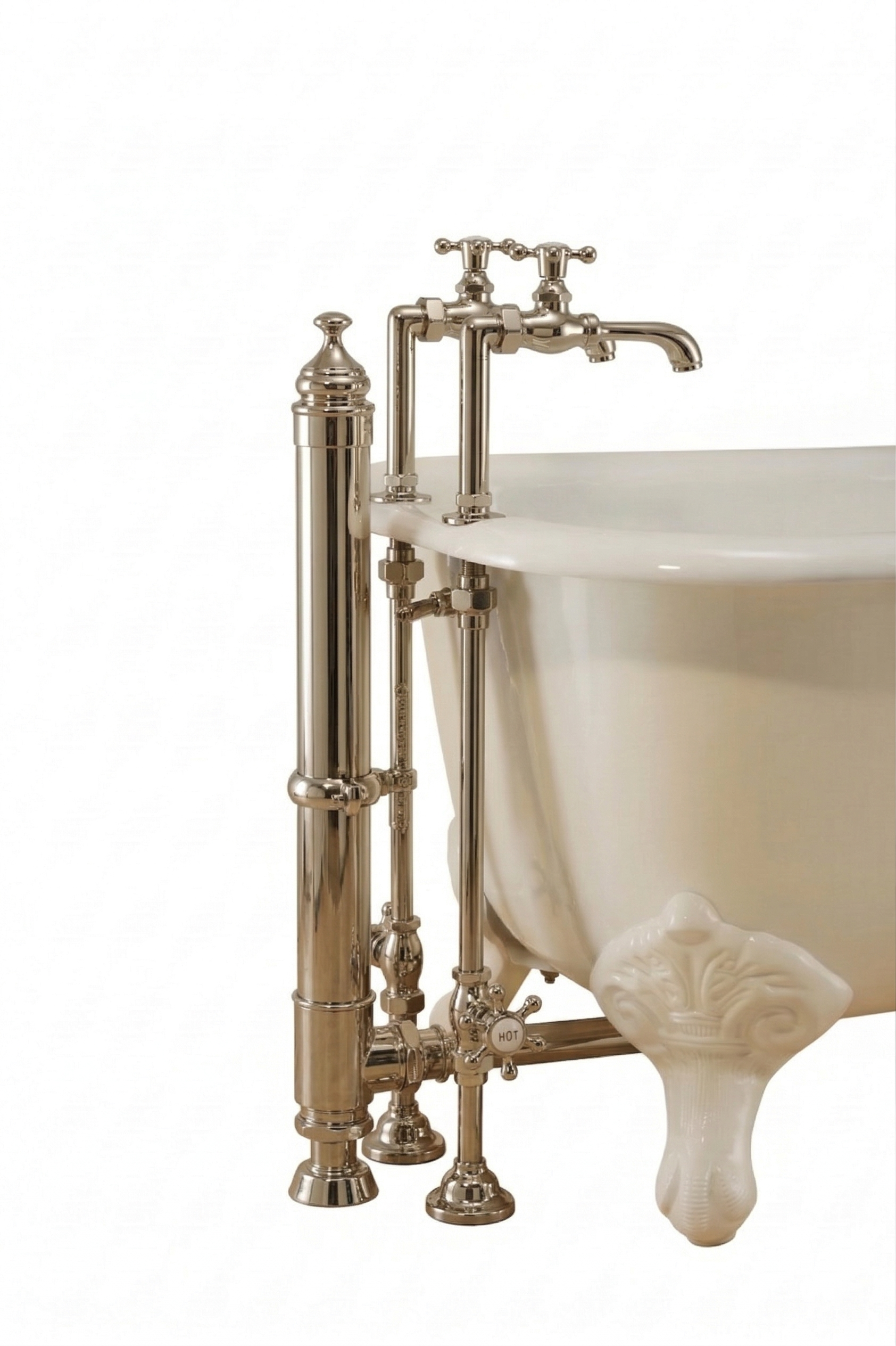 Tub Filler with Cross Handle and Deck Mount P0819 | Strom Living Polished Nickel - Tub Fillers