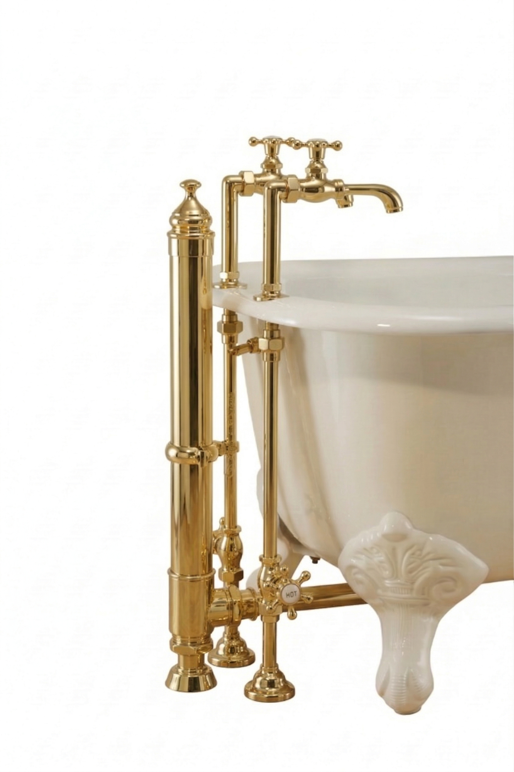Tub Filler with Cross Handle and Deck Mount P0819 | Strom Living Polished Brass - Tub Fillers
