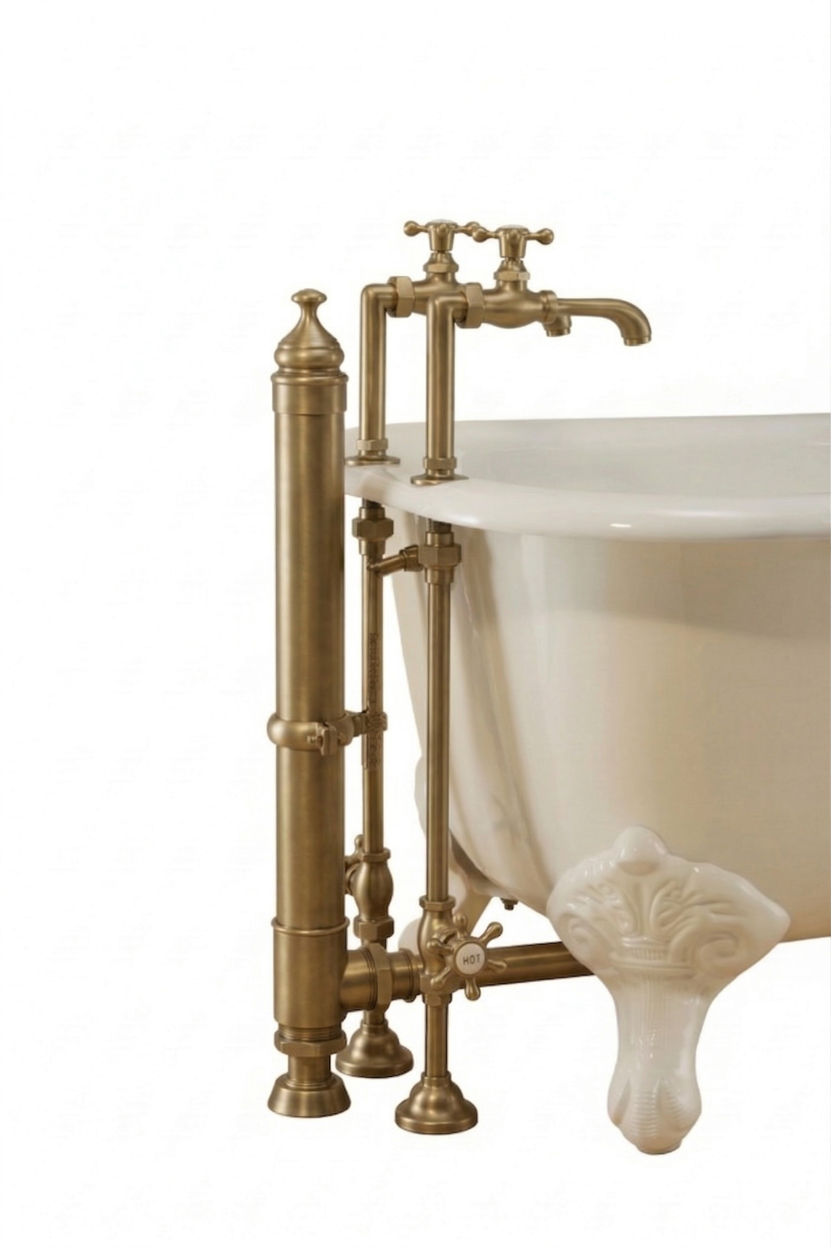 Tub Filler with Cross Handle and Deck Mount P0819 | Strom Living Raw Brass - Tub Fillers
