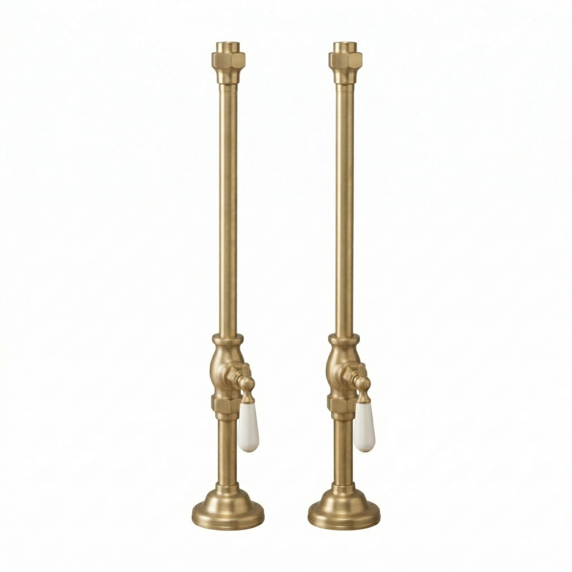Strom Living Deck Mount Supplies with Porcelain Lever Handles Raw Brass - Bathtub Components