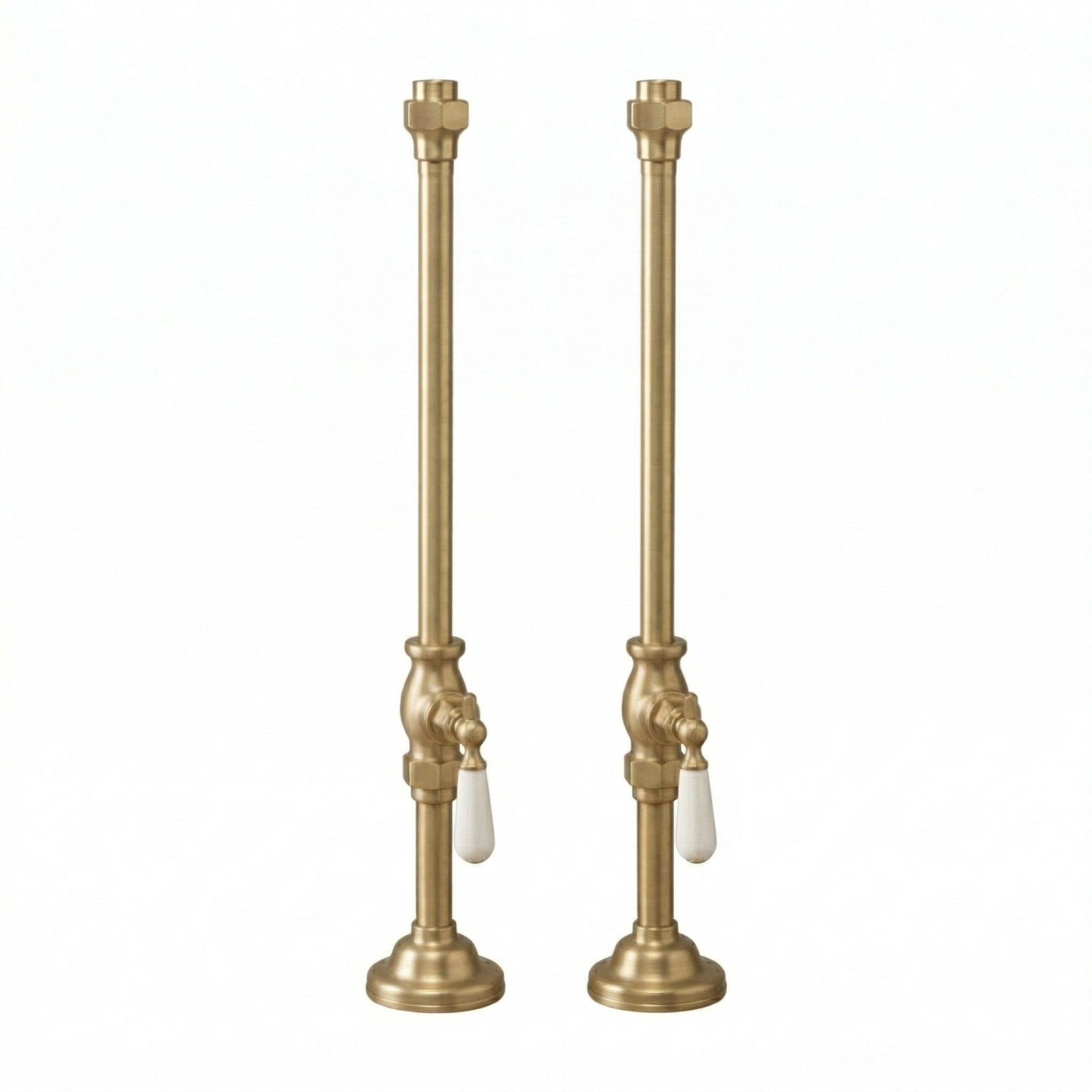 Strom Living Deck Mount Supplies with Porcelain Lever Handles Raw Brass - Bathtub Components