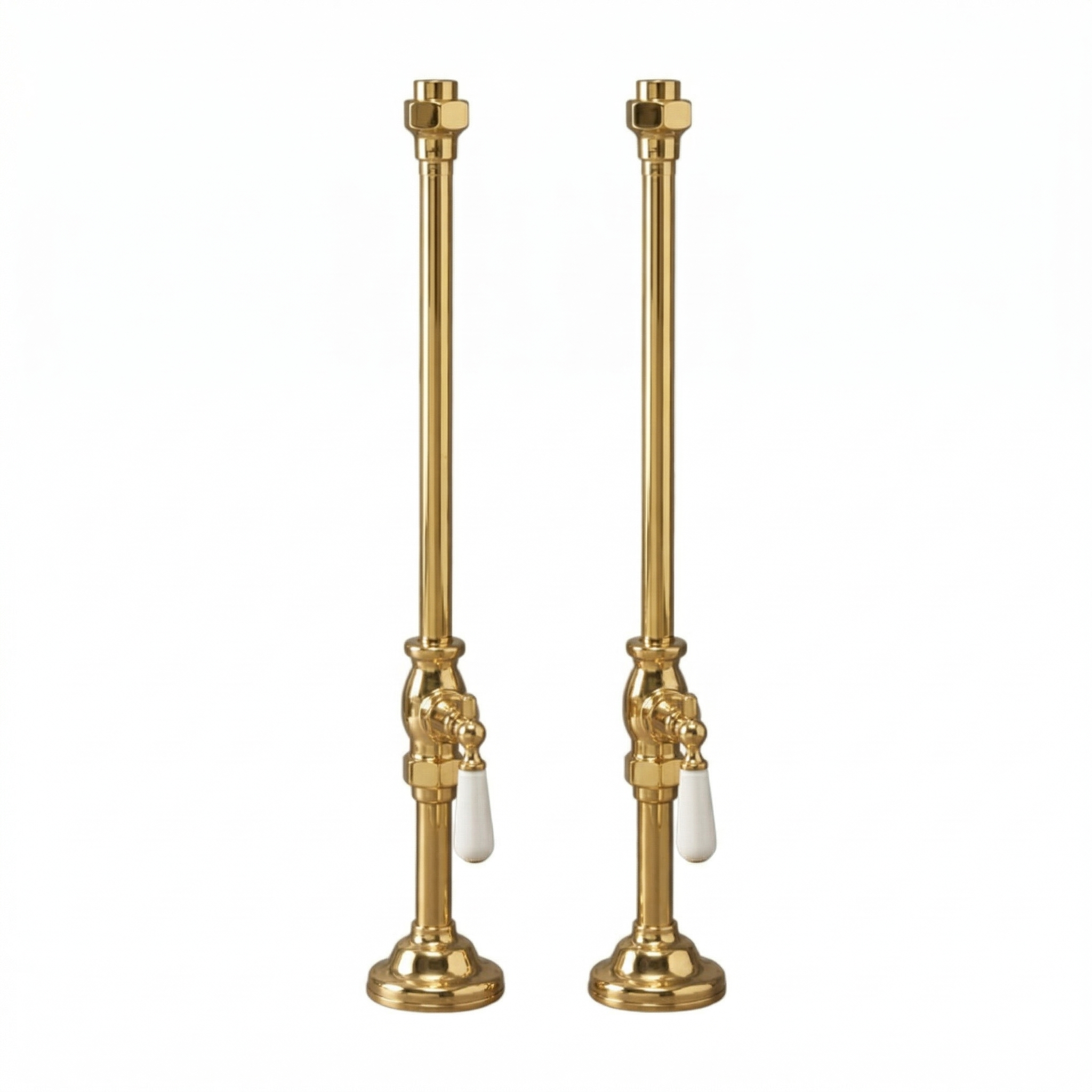 Strom Living Deck Mount Supplies with Porcelain Lever Handles Supercoat Brass - Bathtub Components