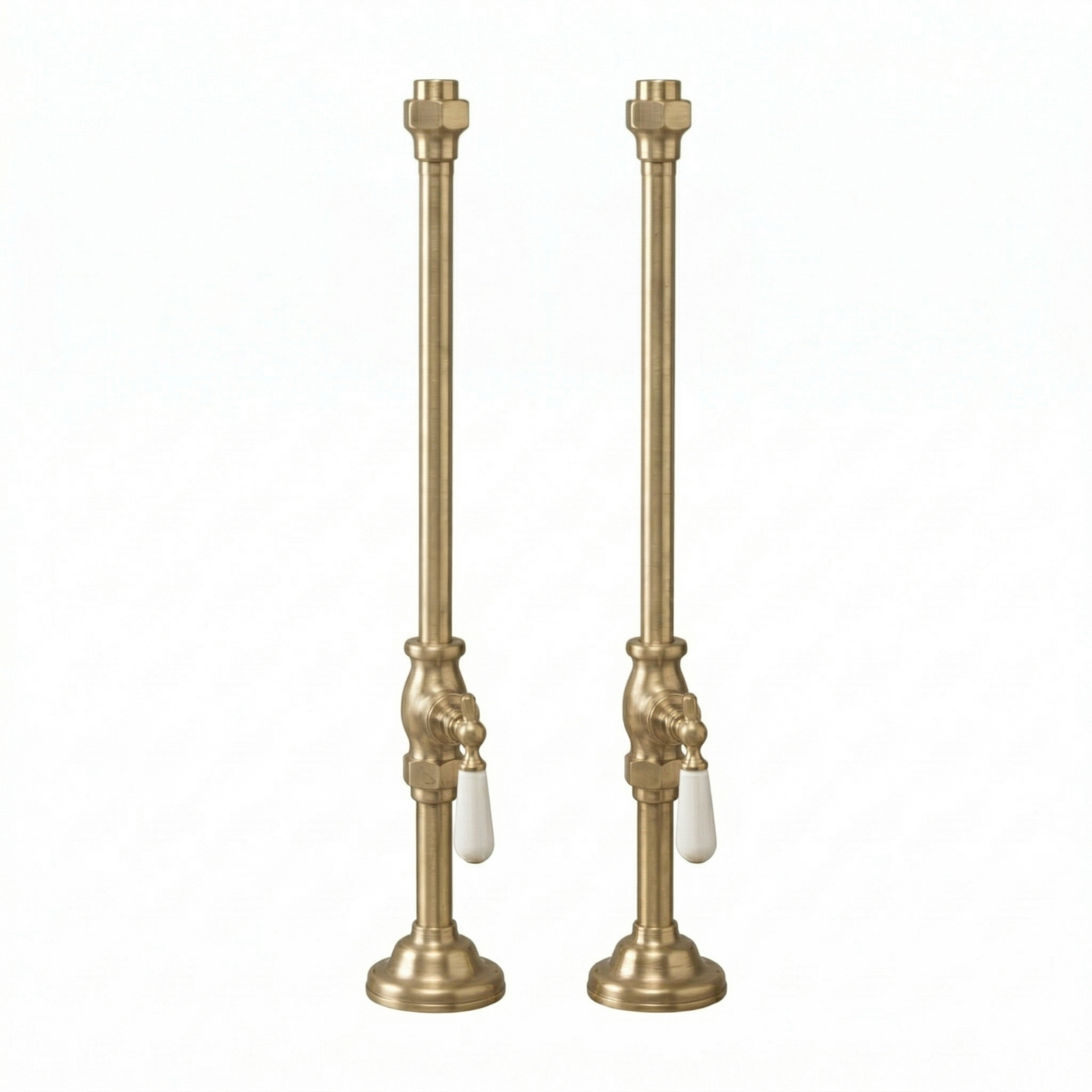 Strom Living Deck Mount Supplies with Porcelain Lever Handles Satin Brass - Bathtub Components