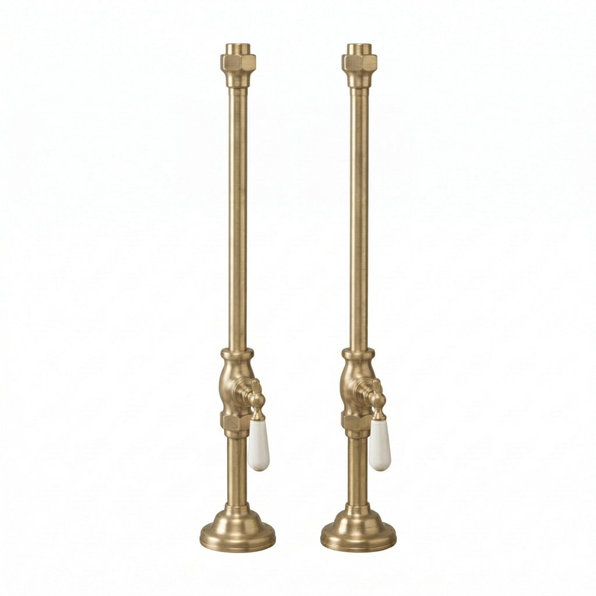 Strom Living Deck Mount Supplies with Porcelain Lever Handles Satin Brass - Bathtub Components