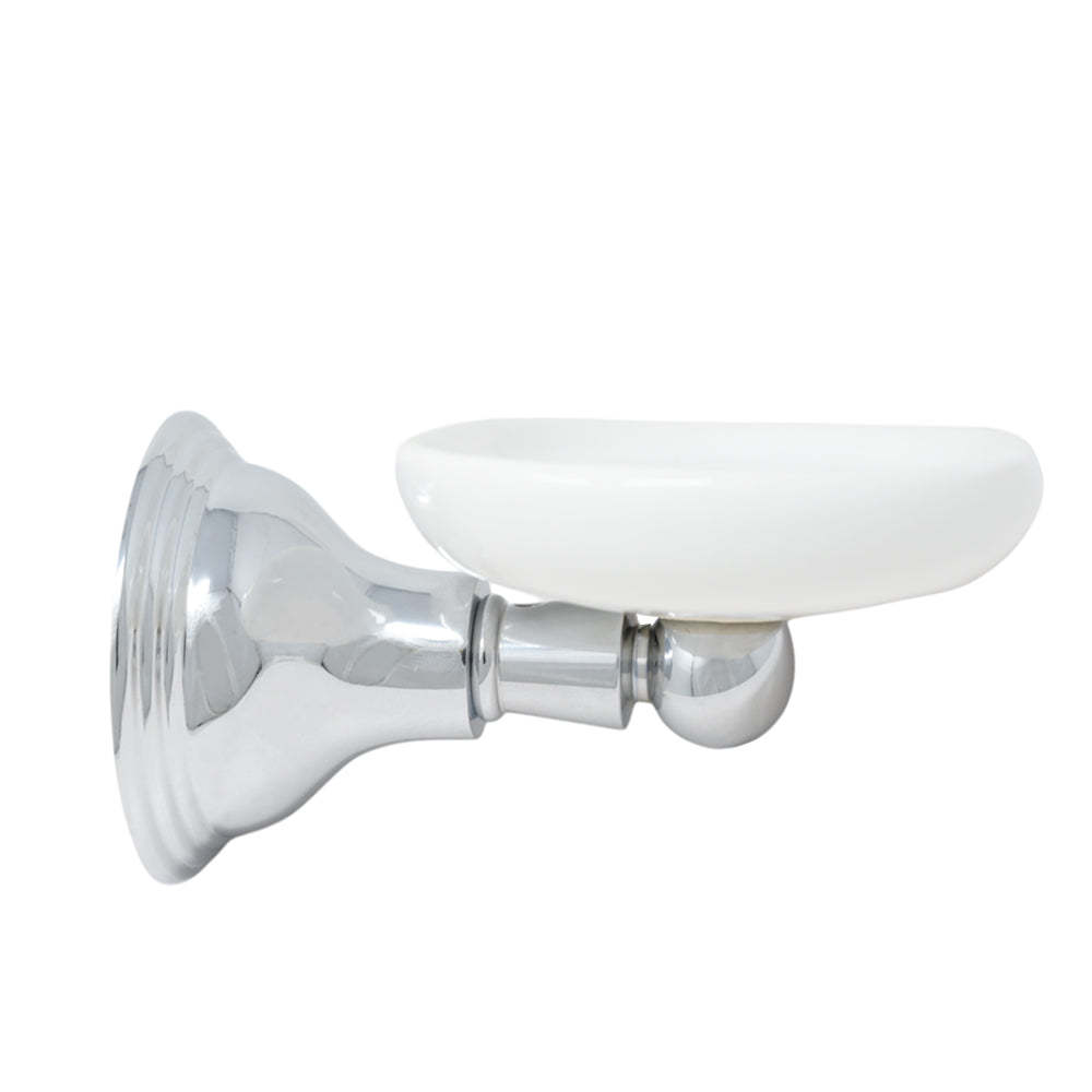 Rio Grande Traditional Wall Mount Porcelain Toothbrush and Glass Holder, Solid Brass P0868 | Strom Living Chrome - Bathroom Accessories
