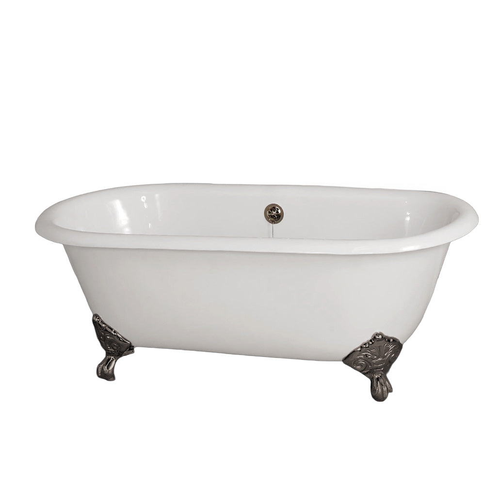 The Mendocino 5' Cast Iron Double Ended Clawfoot Tub and 7" Faucet Holes P0882 | Strom Living Polished Nickel - Bathtubs