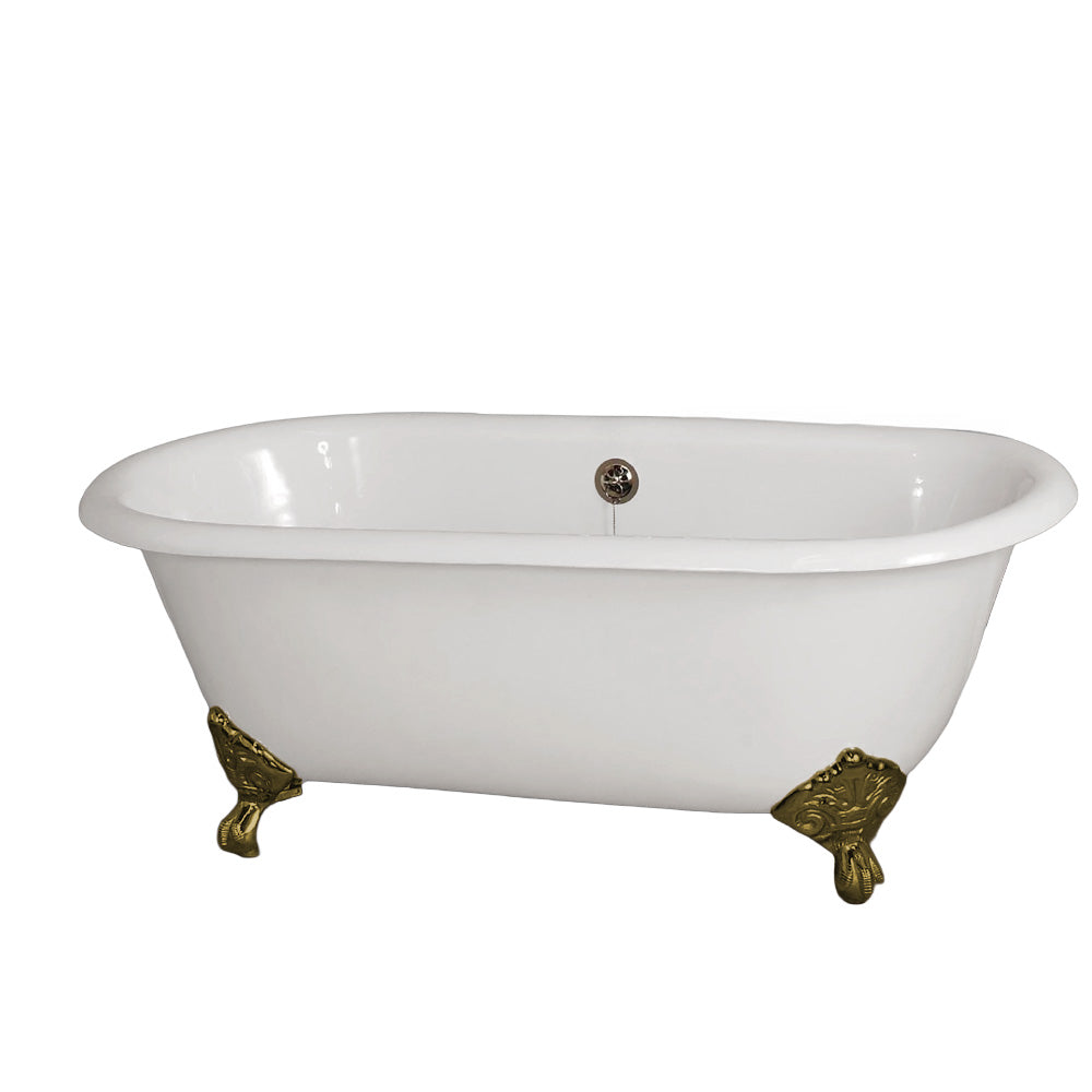 The Mendocino 5' Cast Iron Double Ended Clawfoot Tub and 7" Faucet Holes P0882 | Strom Living Supercoat Brass - Bathtubs