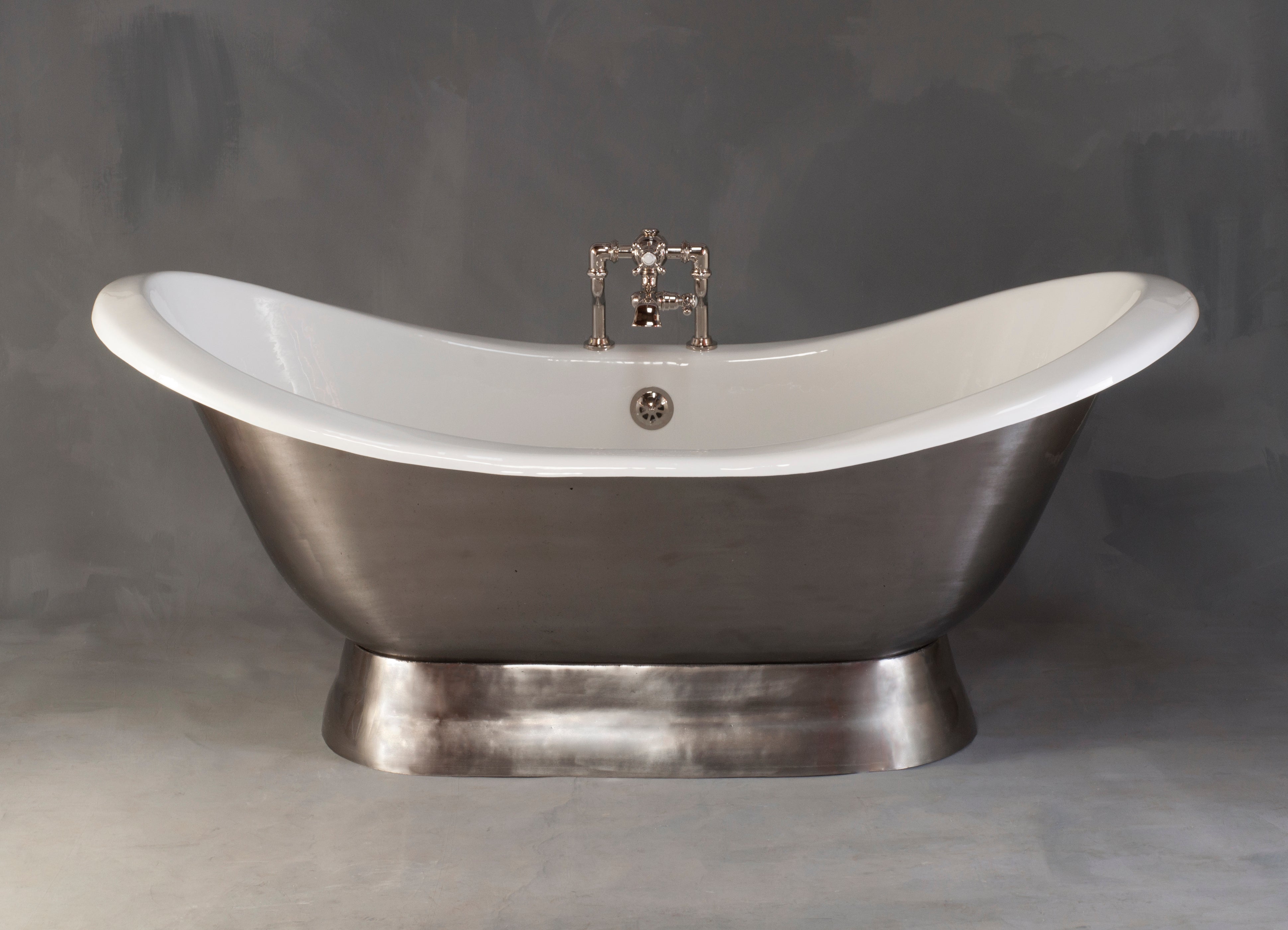 The Luna Cast iron 6' Double Slipper Pedestal Tub and 7" Faucet Holes Burnished P0883 | Strom Living - Bathtubs