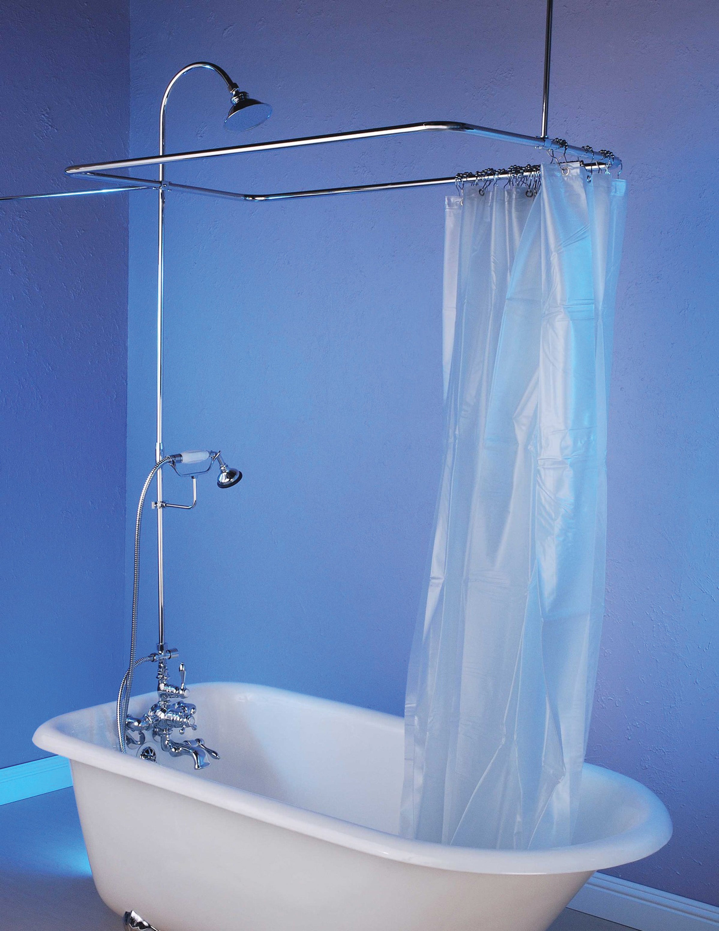 Strom Living Tub Mounted Thermostatic Shower Set with Rectangle Enclosure, Handheld Shower and 65" Riser