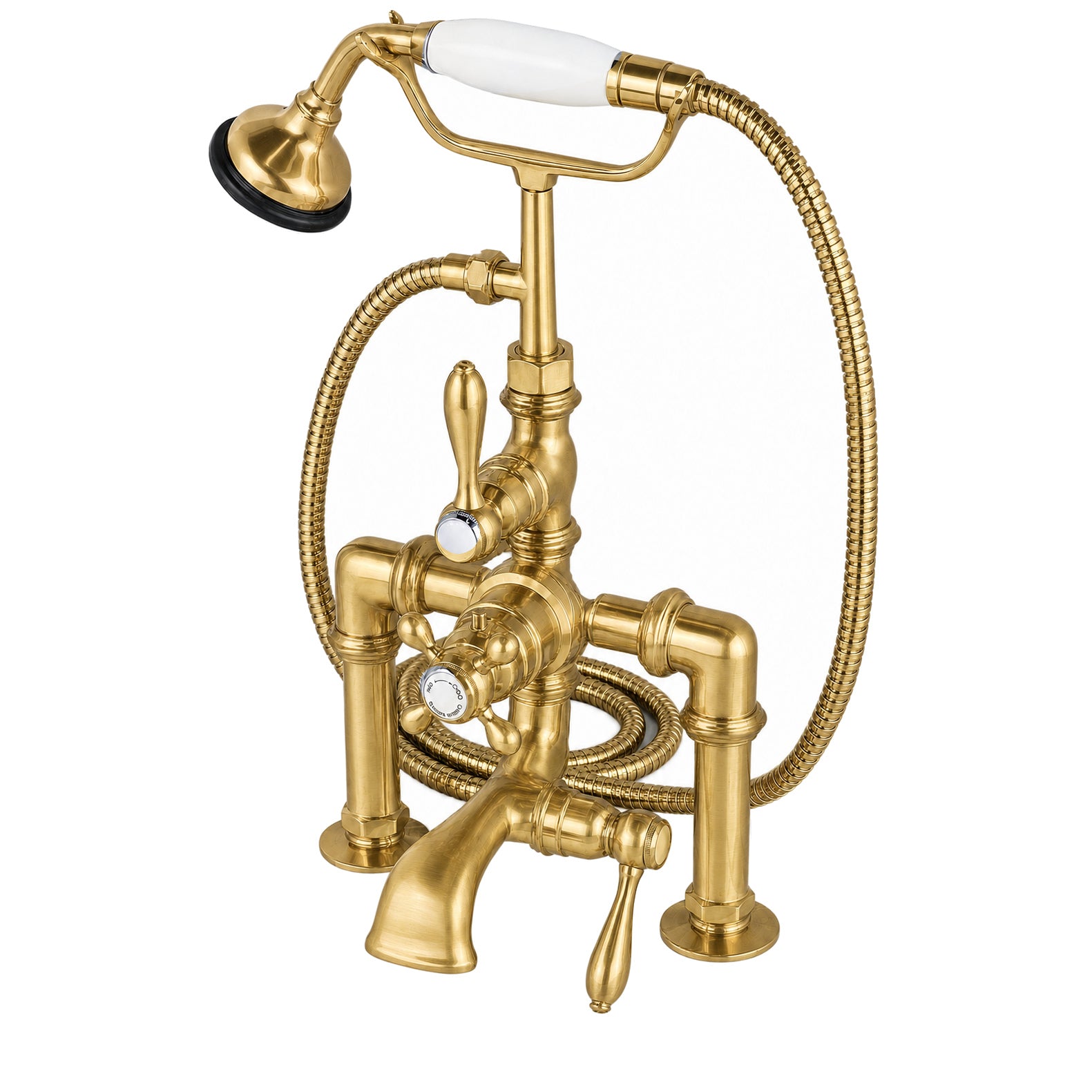 British Telephone Thermostatic Faucet w/ Handheld P0891 | Strom Living Satin Brass - Tub Fillers