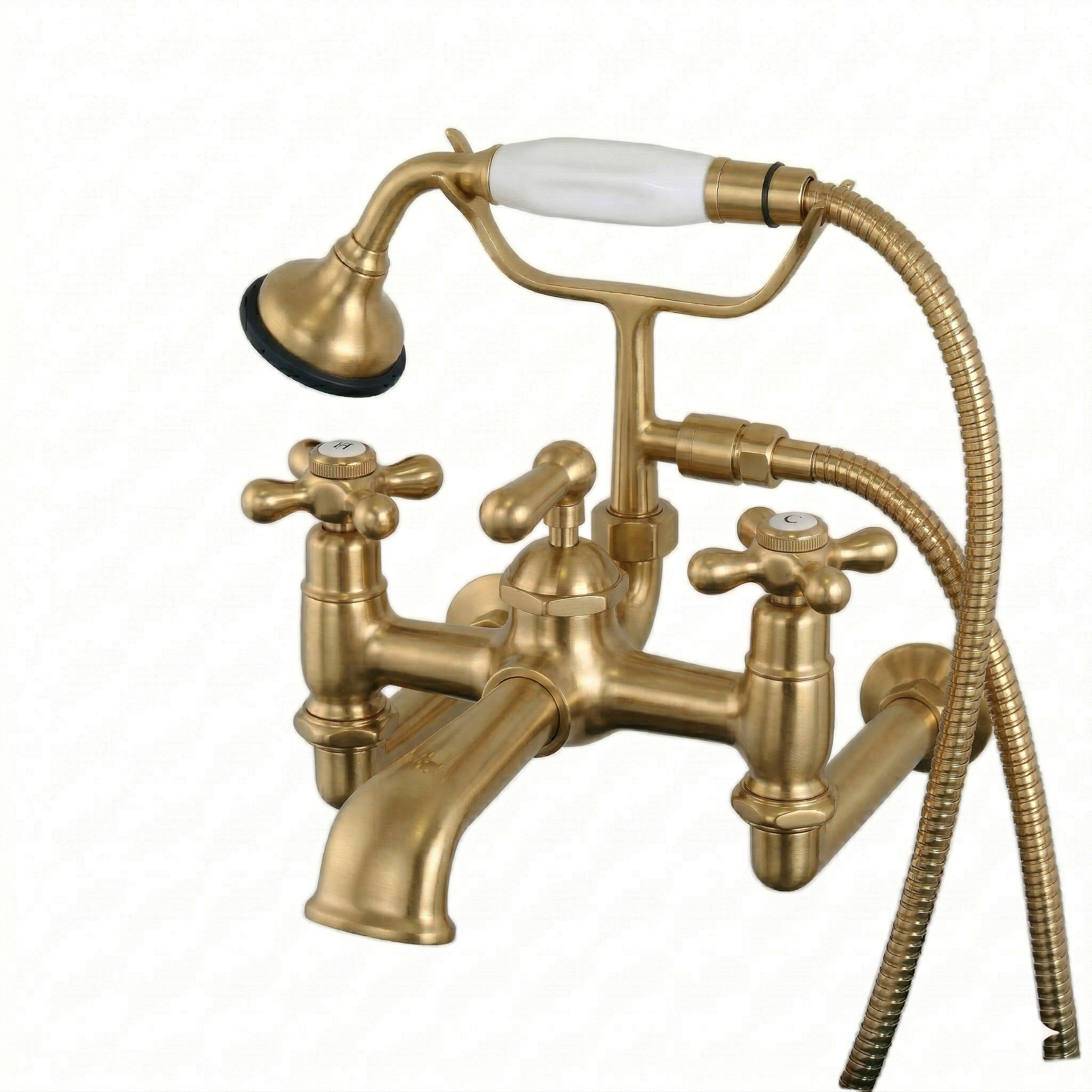 Wall Mount Tub Faucet w/ Handheld Shower P0905 | Strom Living Raw Brass - Tub Fillers
