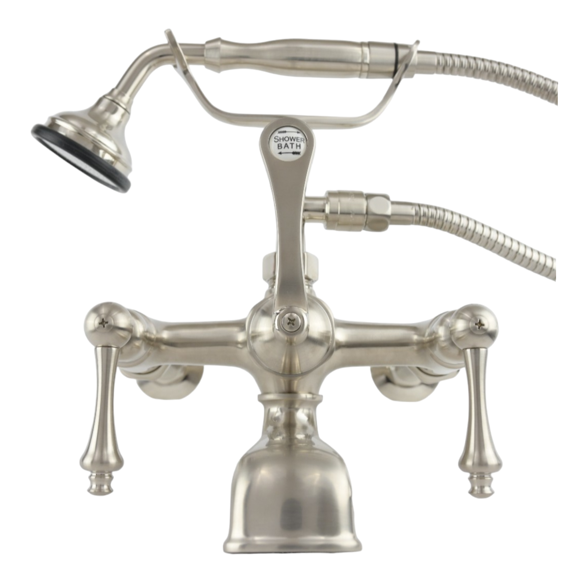 British Telephone Tub Faucet with Handheld Shower, Inlet Cradle and Diverter Handle P0944 | Strom Living Matte Nickel Lever Handles 2 - Tub Fillers