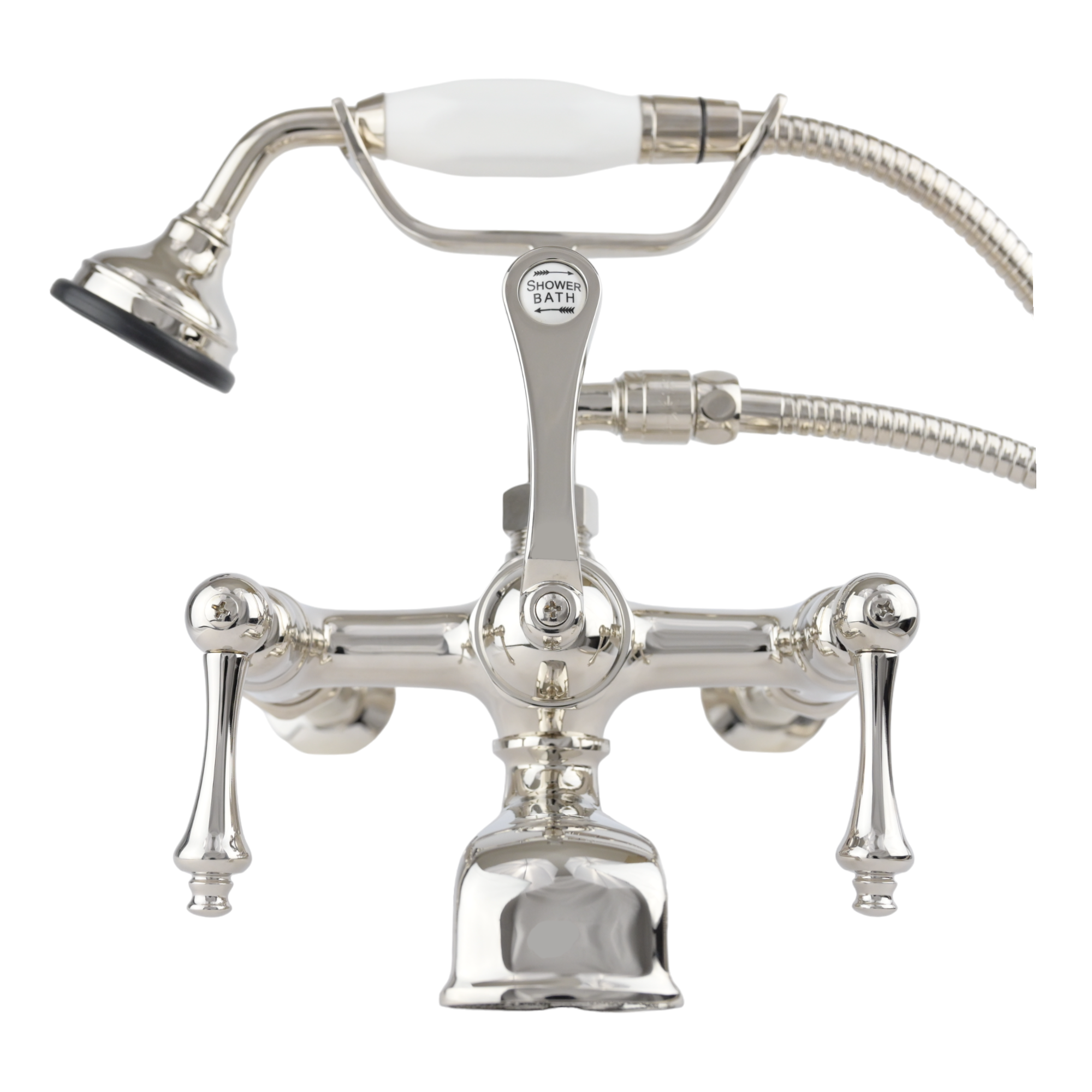 British Telephone Tub Faucet with Handheld Shower, Inlet Cradle and Diverter Handle P0944 | Strom Living Polished Nickel Lever Handles 2 - Tub Fillers