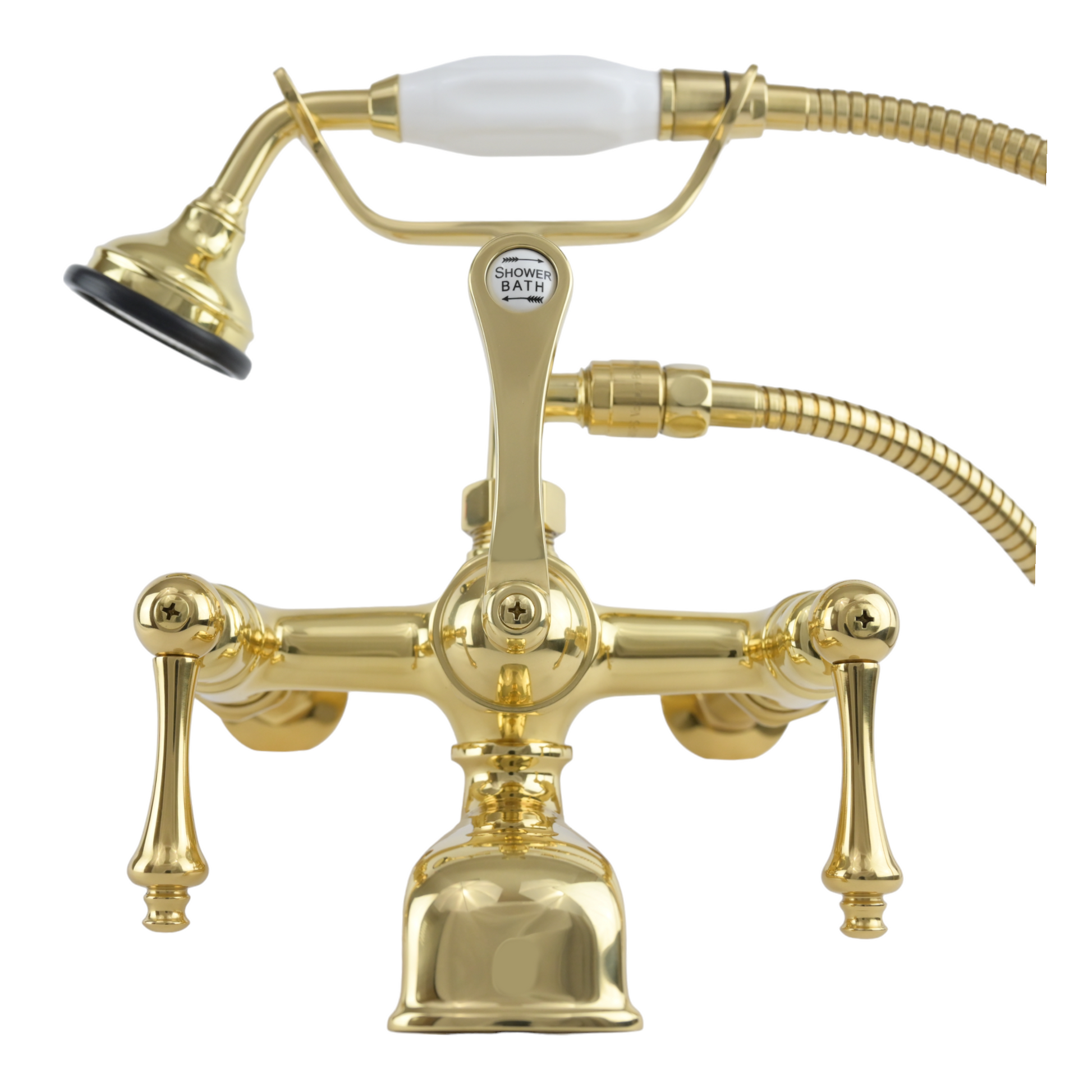 British Telephone Tub Faucet with Handheld Shower, Inlet Cradle and Diverter Handle P0944 | Strom Living Polished Brass Lever Handles 2 - Tub Fillers