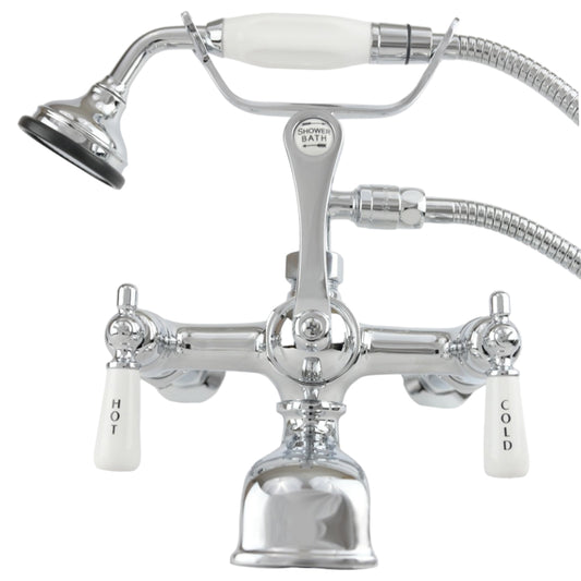 Strom Living British Telephone Tub Faucet with Handheld Shower, Inlet Cradle and Diverter Handle