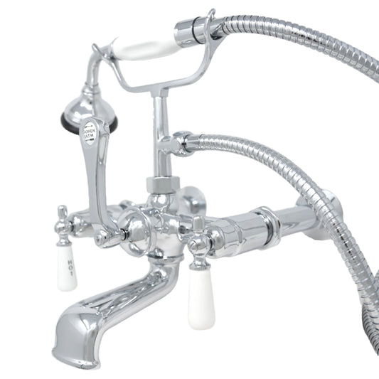 Strom Living British Telephone Tub Faucet with Handheld Shower, Inlet Cradle and Diverter Handle