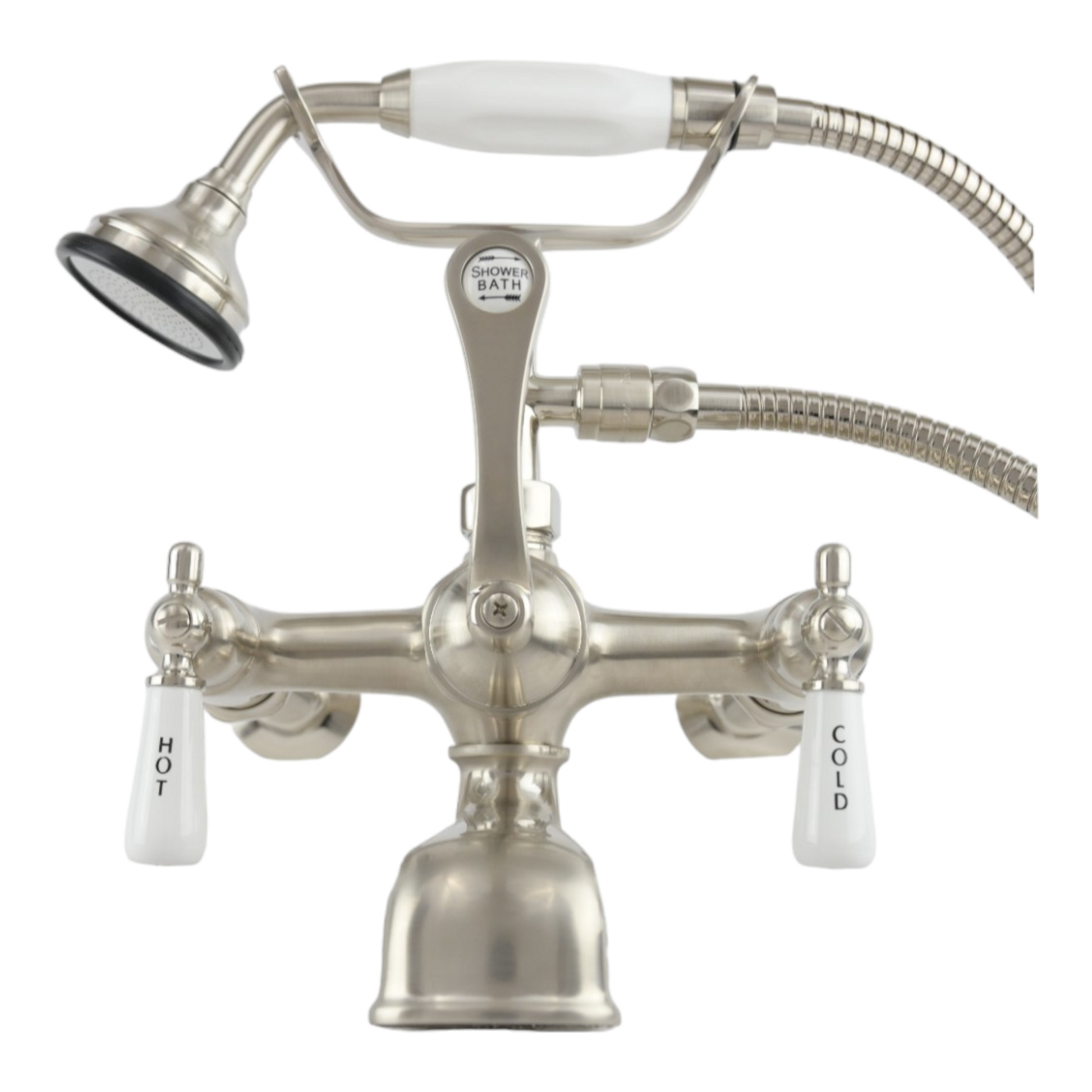 British Telephone Tub Faucet with Handheld Shower, Inlet Cradle and Diverter Handle P0944 | Strom Living Matte Nickel Lever Handles 1 - Tub Fillers