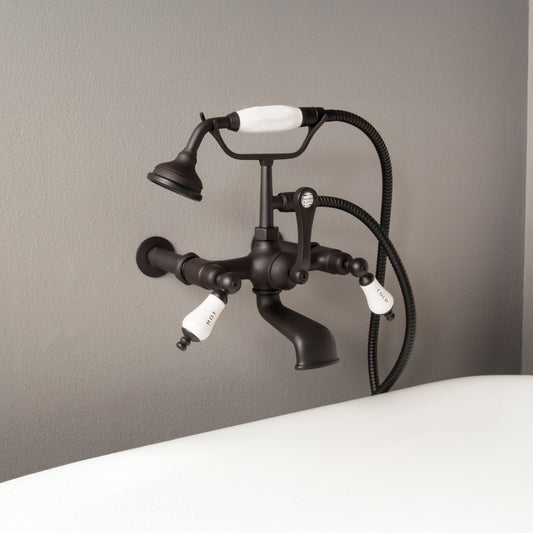 Strom Living British Telephone Tub Faucet with Handheld Shower, Inlet Cradle and Diverter Handle