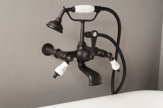 Strom Living British Telephone Tub Faucet with Handheld Shower, Inlet Cradle and Diverter Handle