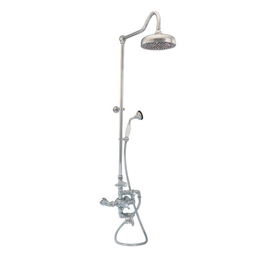 Exposed Thermostatic Shower System Wall Mounted with 1.75 GPM Tub Filler Handshower and Lever/Cross Handles