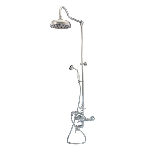 Exposed Thermostatic Shower System Wall Mounted with 1.75 GPM Tub Filler Handshower and Lever/Cross Handles