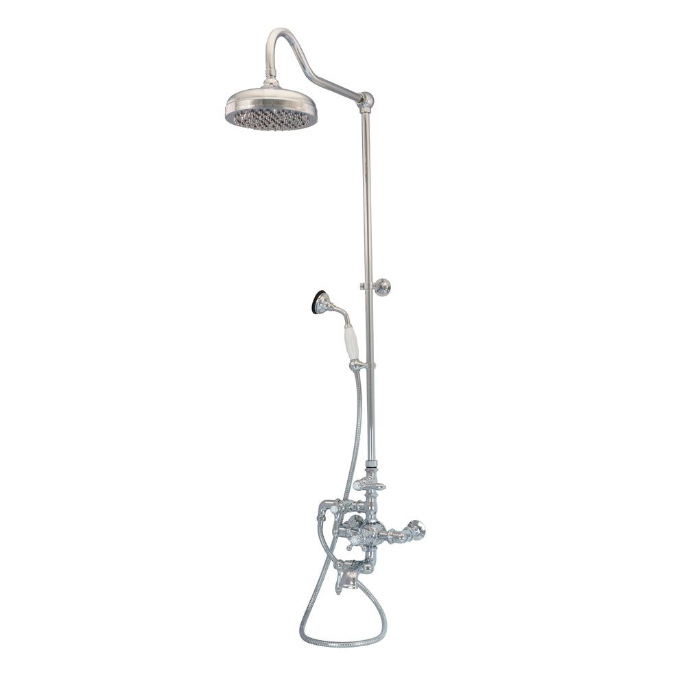 Exposed Thermostatic Shower System Wall Mounted with 1.75 GPM Tub Filler Handshower and Lever/Cross Handles