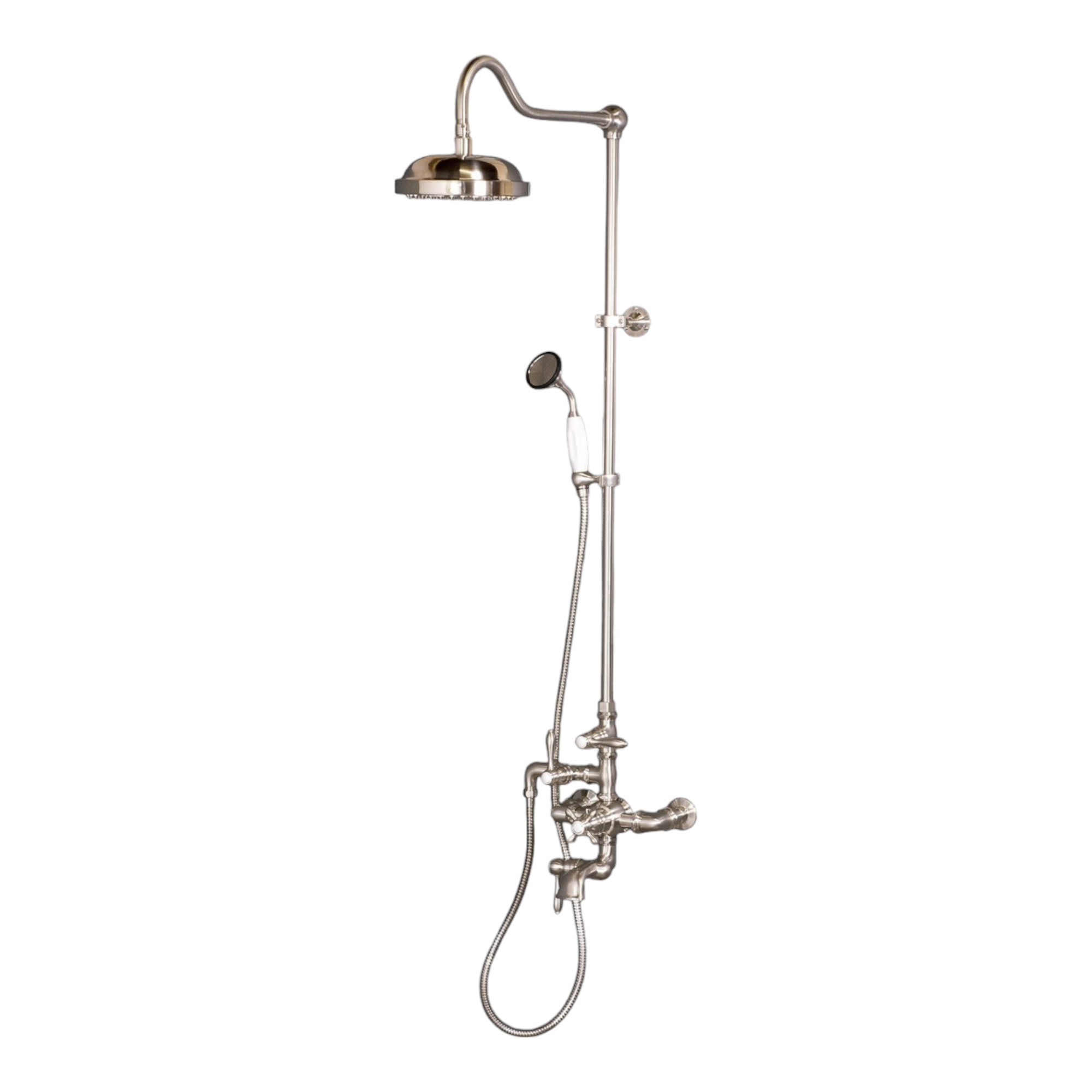 Exposed Thermostatic Shower System Wall Mounted with 1.75 GPM Tub Filler Handshower and Lever/Cross Handles