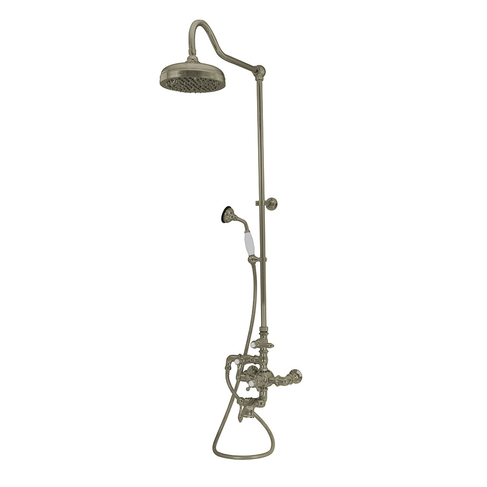 Exposed Thermostatic Shower System Wall Mounted with 1.75 GPM Tub Filler Handshower and Lever/Cross Handles