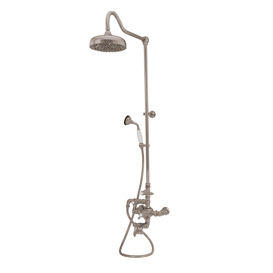 Exposed Thermostatic Shower System Wall Mounted with 1.75 GPM Tub Filler Handshower and Lever/Cross Handles