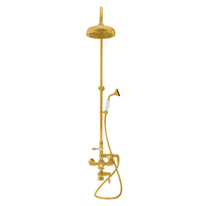 Exposed Thermostatic Shower System Wall Mounted with 1.75 GPM Tub Filler Handshower and Lever/Cross Handles