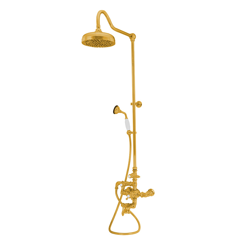 Exposed Thermostatic Shower System Wall Mounted with 1.75 GPM Tub Filler Handshower and Lever/Cross Handles