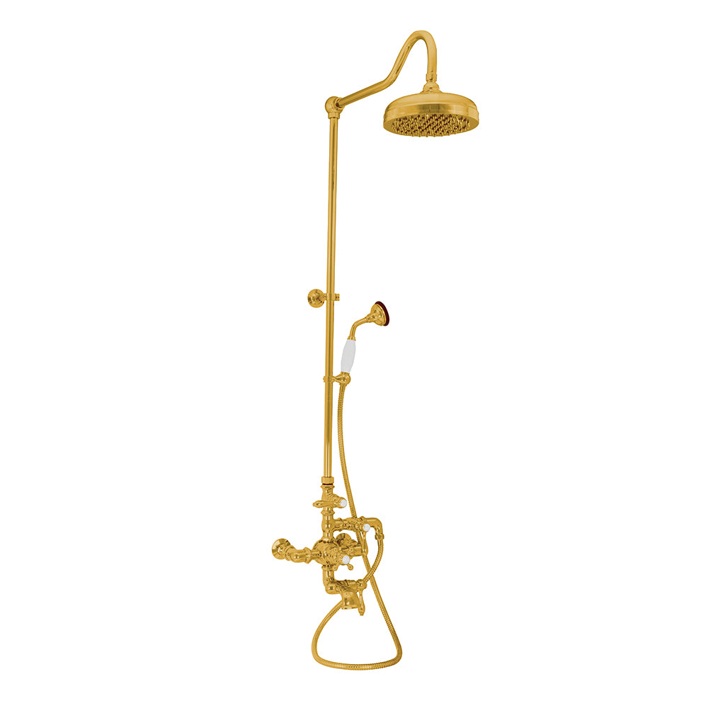 Exposed Thermostatic Shower System Wall Mounted with 1.75 GPM Tub Filler Handshower and Lever/Cross Handles